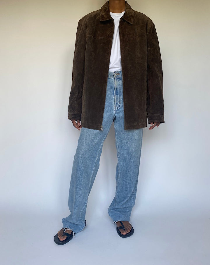 VINTAGE DARK BROWN SUEDE LEATHER JACKET 3670
