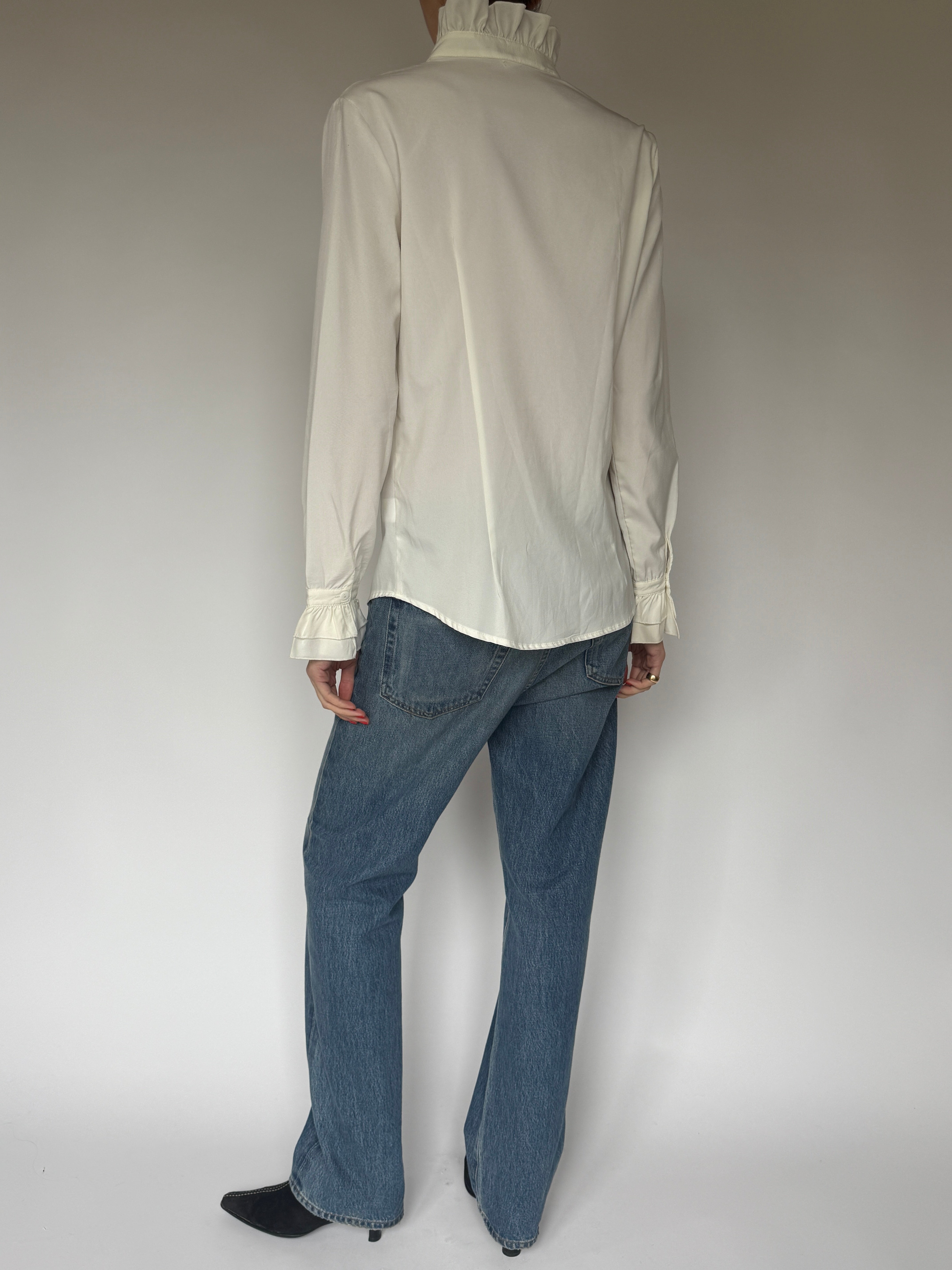 Vintage White Ruffle Front Blouse 7083