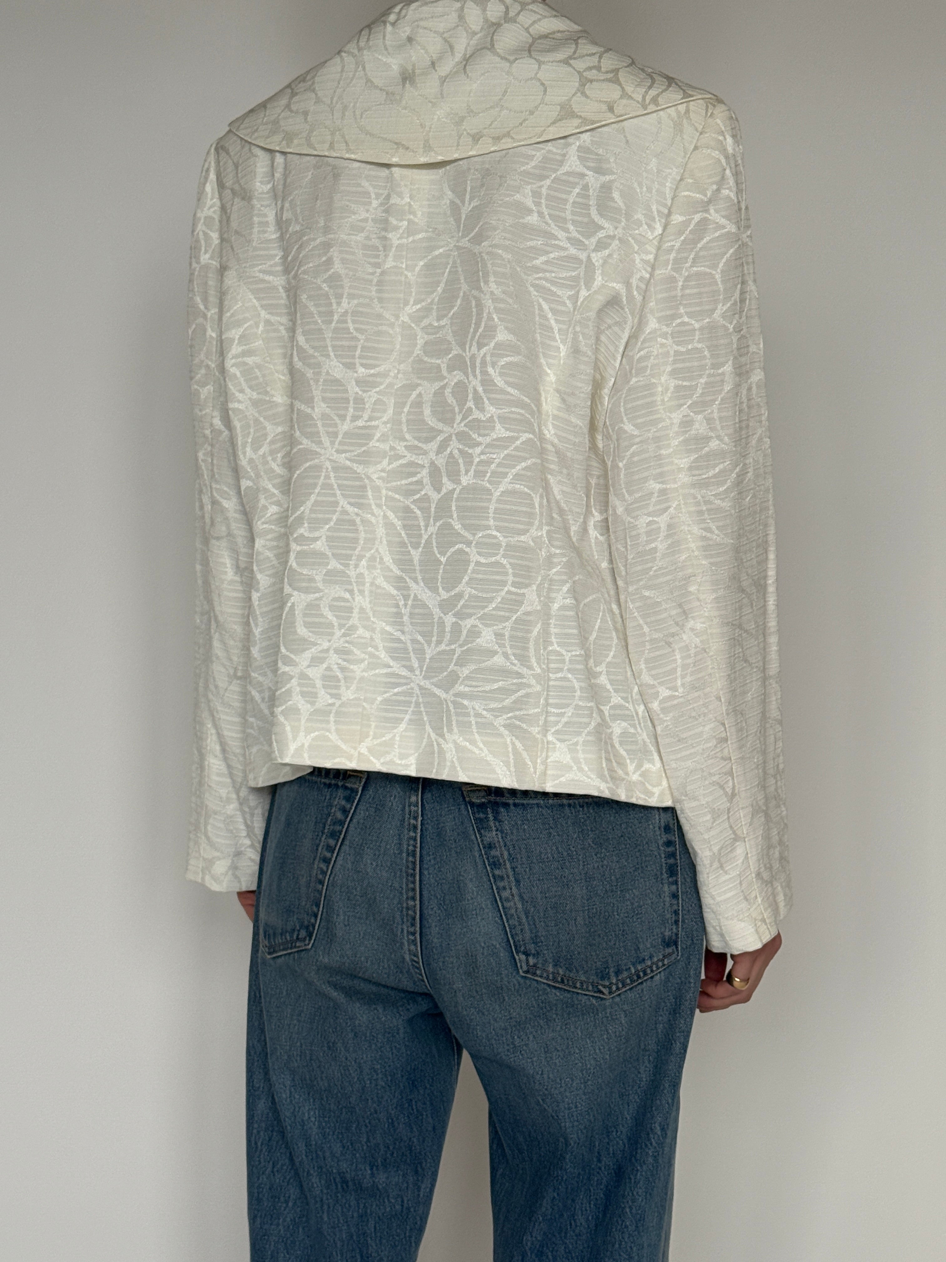 Vintage ivory floral jacquard cropped blazer back view