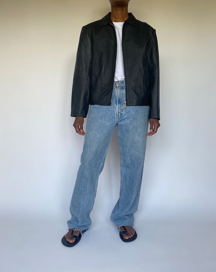 VINTAGE BLACK STRAIGHT LEATHER JACKET 3671
