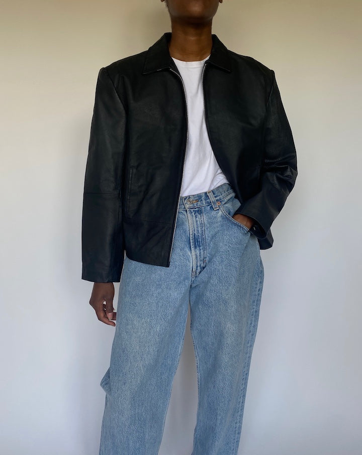 VINTAGE BLACK STRAIGHT LEATHER JACKET 3671