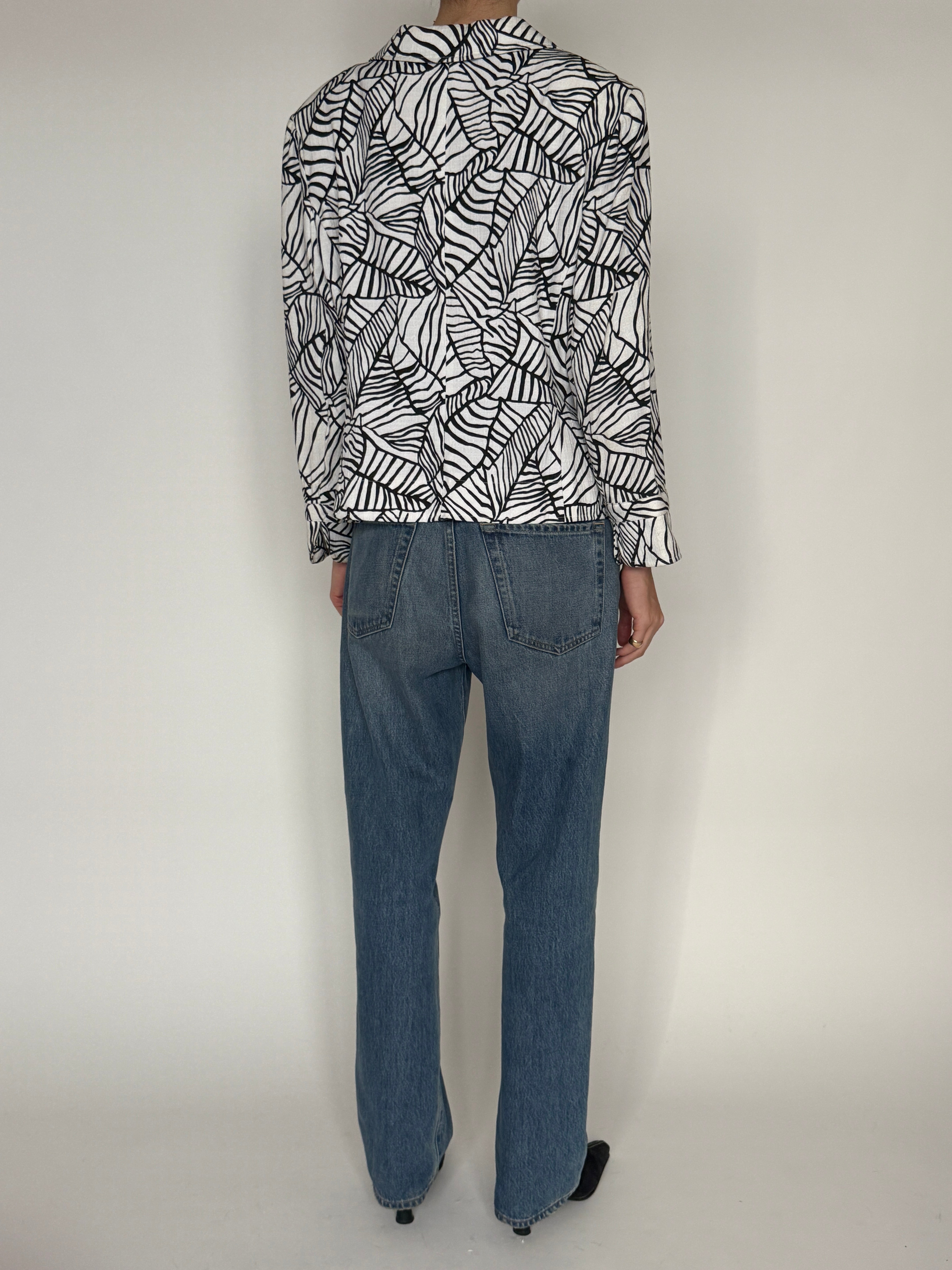 Vintage black and white abstract print blazer back view