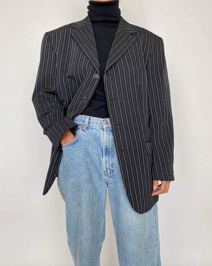 VINTAGE BLACK BLAZER WITH WHITE STRIPES 2089