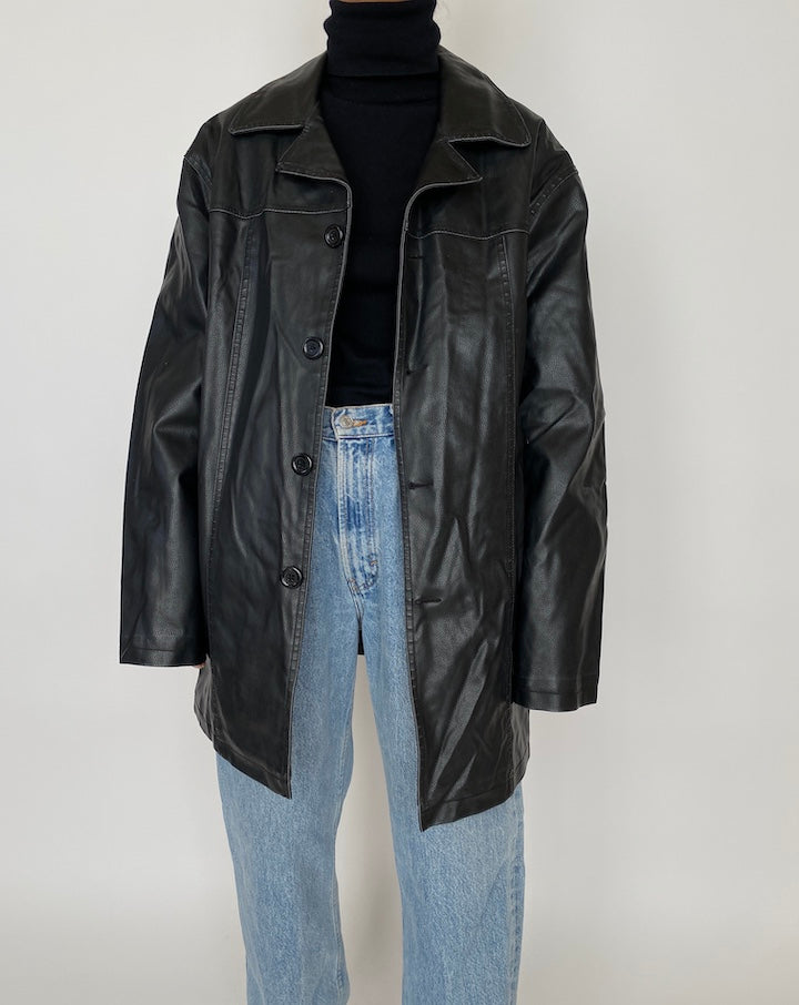 VINTAGE OVERSIZED BLACK LEATHER JACKET 2091