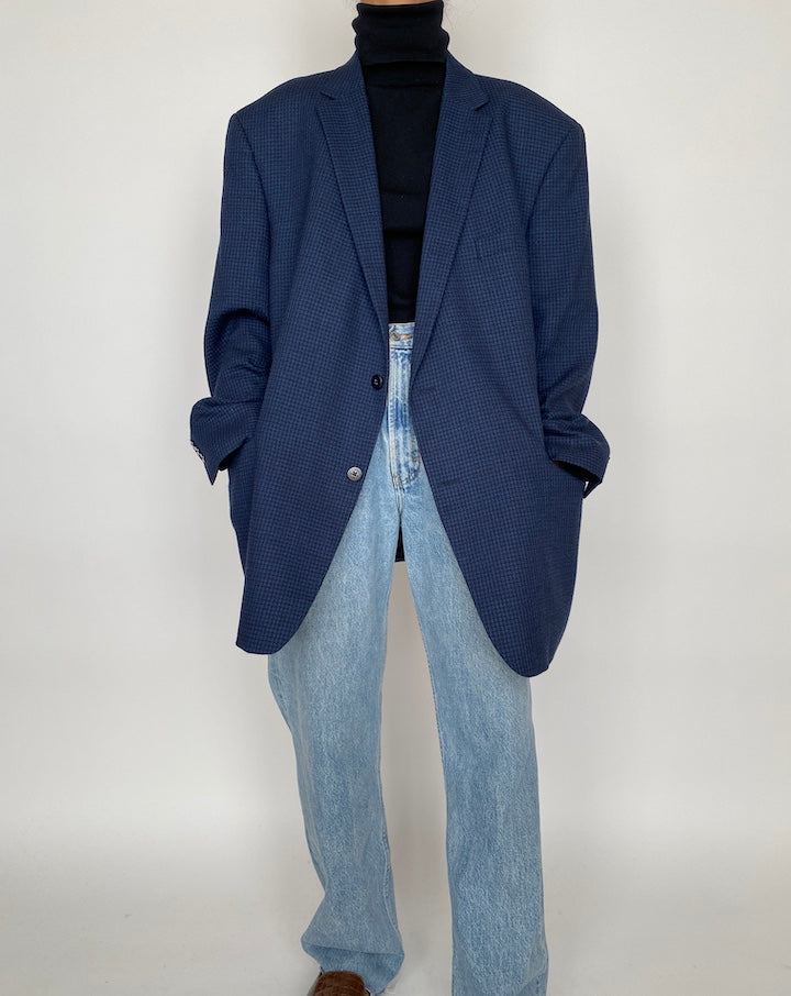 VINTAGE OVERSIZED SINGLE BREASTED NAVY BLAZER 2092