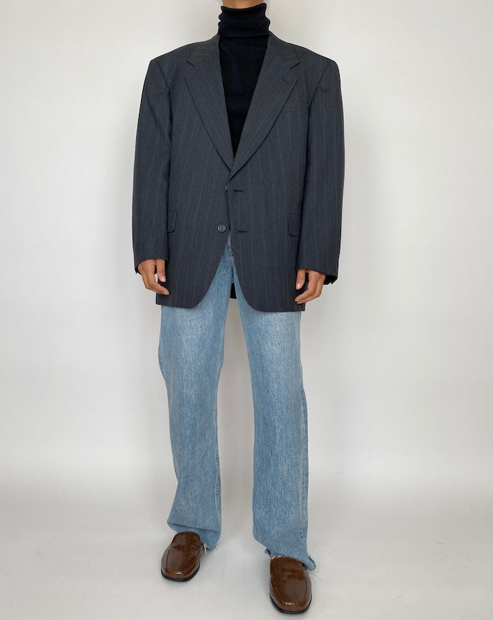 VINTAGE OVERSIZED SINGLE BREASTED PINSTRIPED BLAZER 2093