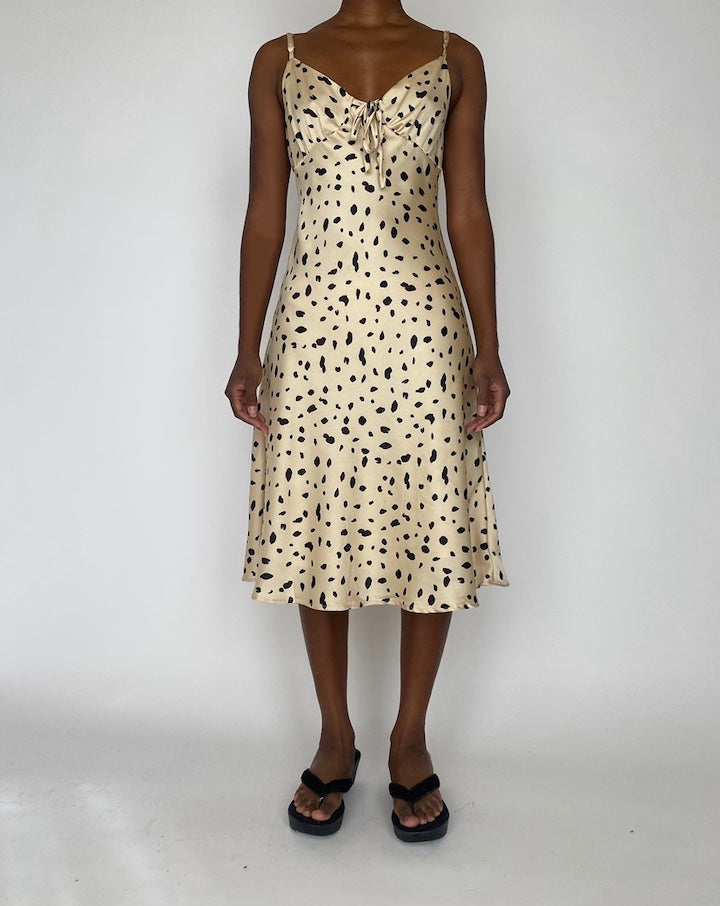 VINTAGE BEIGE DRESS WITH BLACK PATTERN 4154