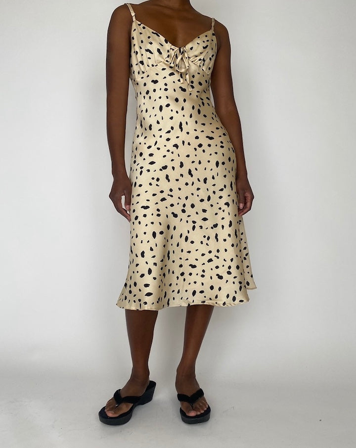 VINTAGE BEIGE DRESS WITH BLACK PATTERN 4154