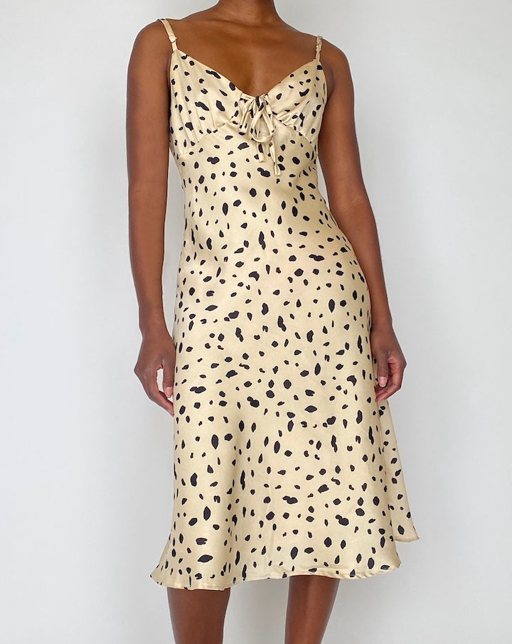 VINTAGE BEIGE DRESS WITH BLACK PATTERN 4154