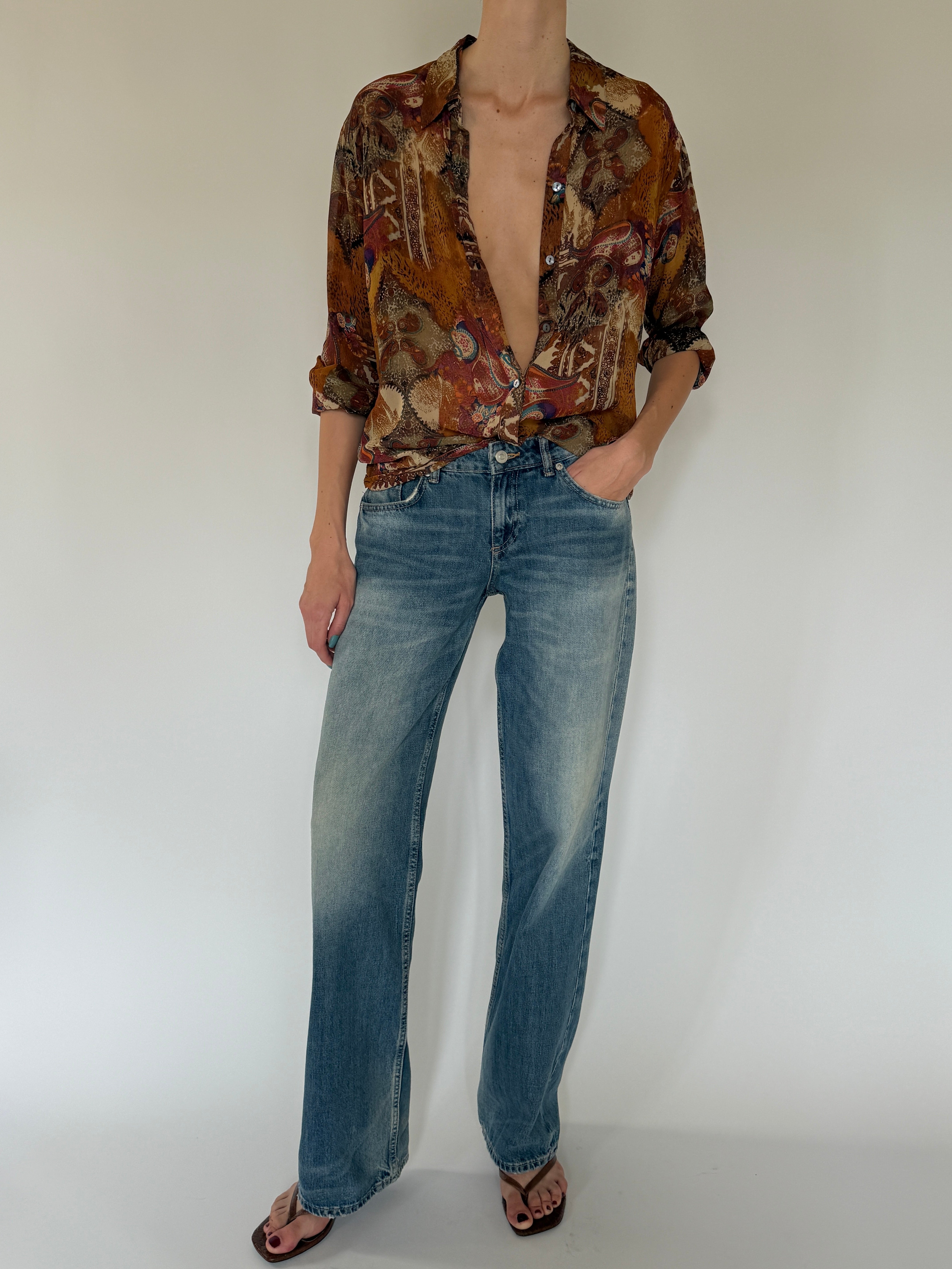 Vintage silk paisley blouse front view