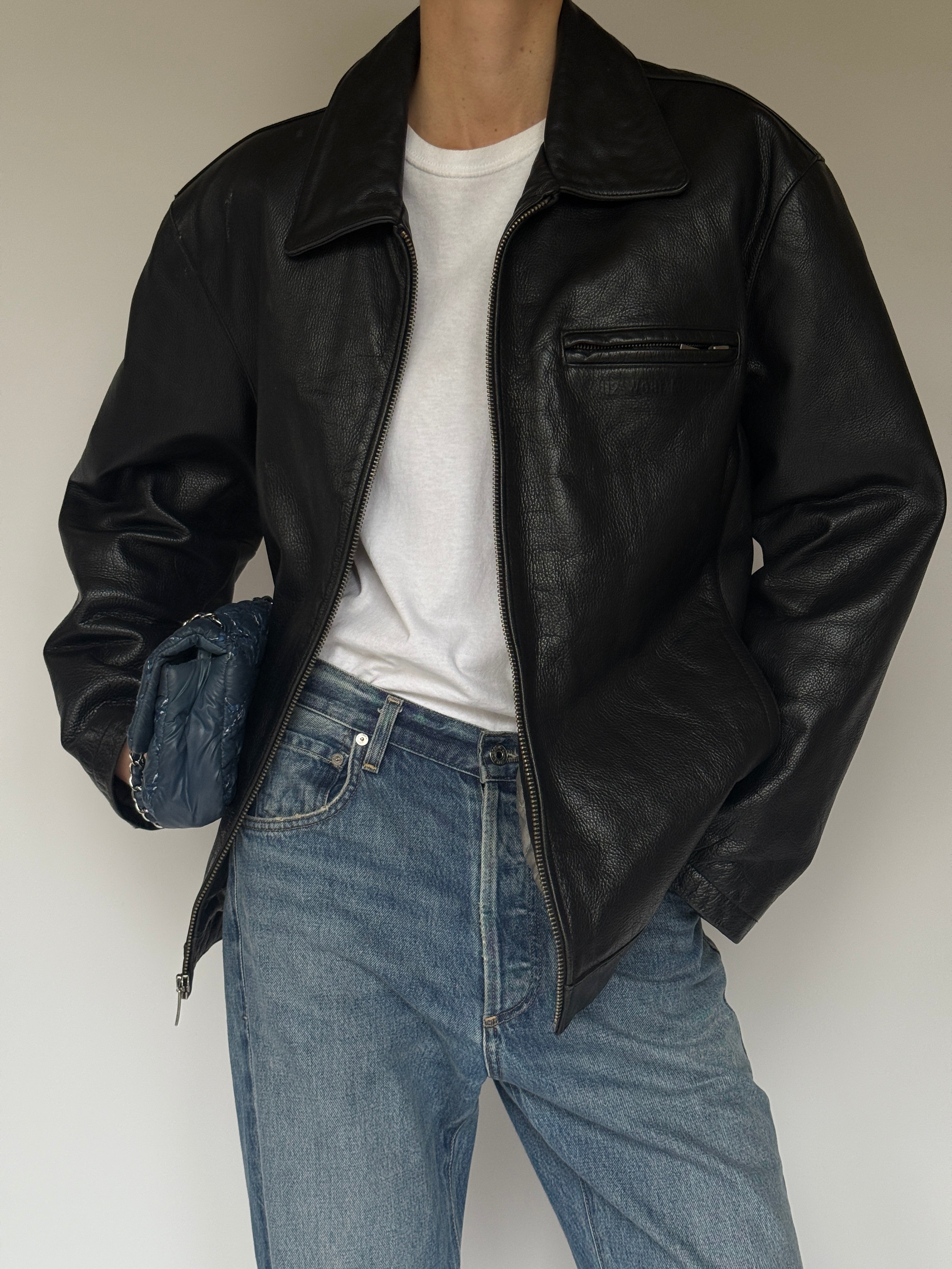 Vintage Black Leather Zip Jacket 7088