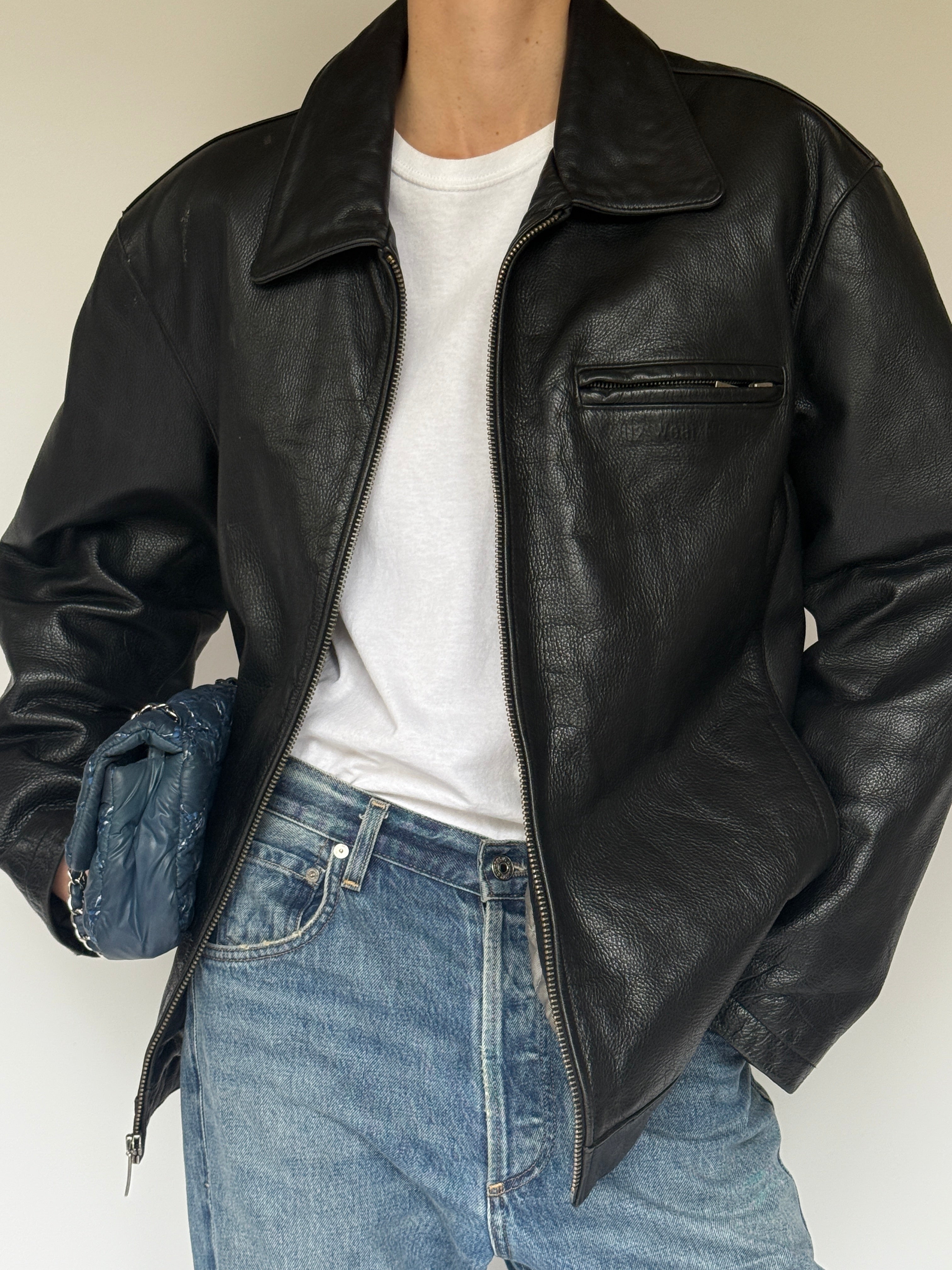 Vintage Black Leather Zip Jacket 7088