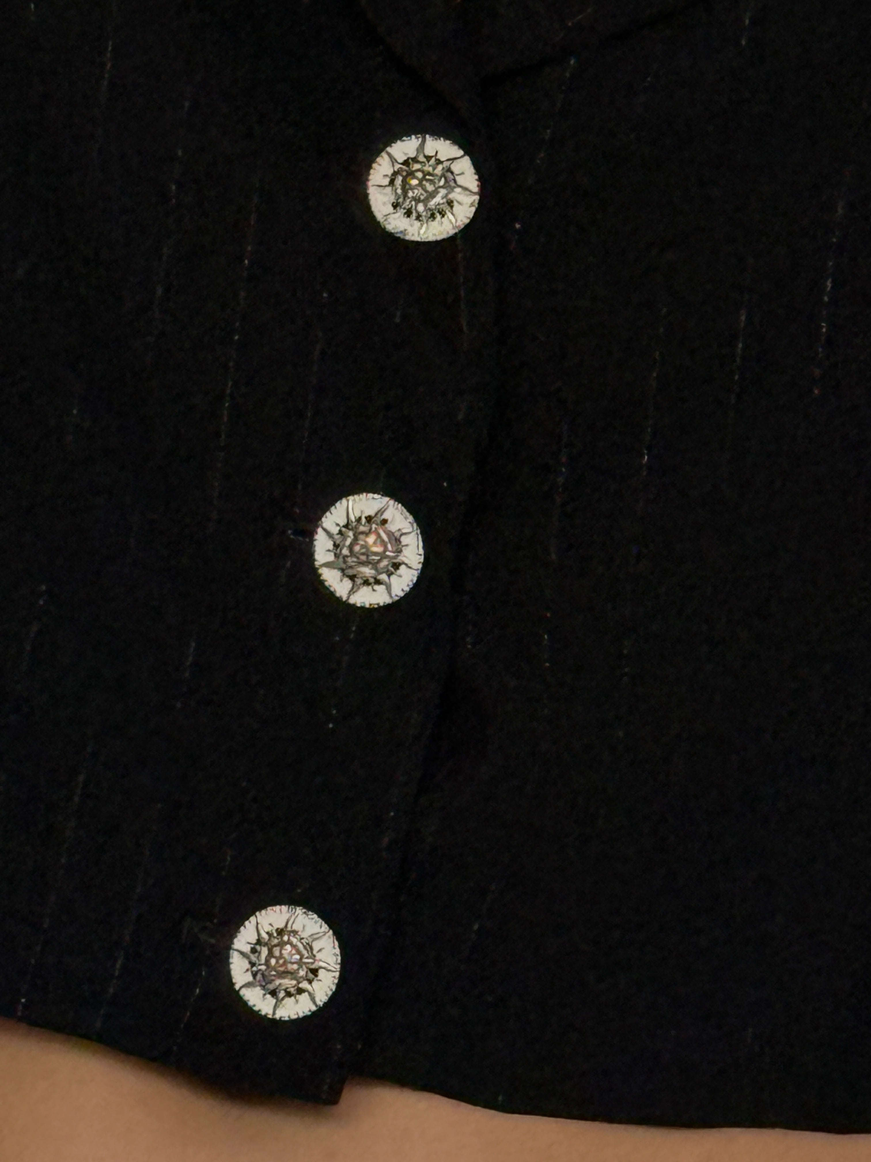 Vintage black cropped pinstripe blazer button detail