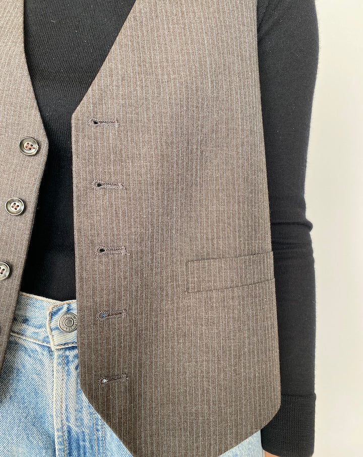 VINTAGE GREY PINSTRIPED VEST 2096