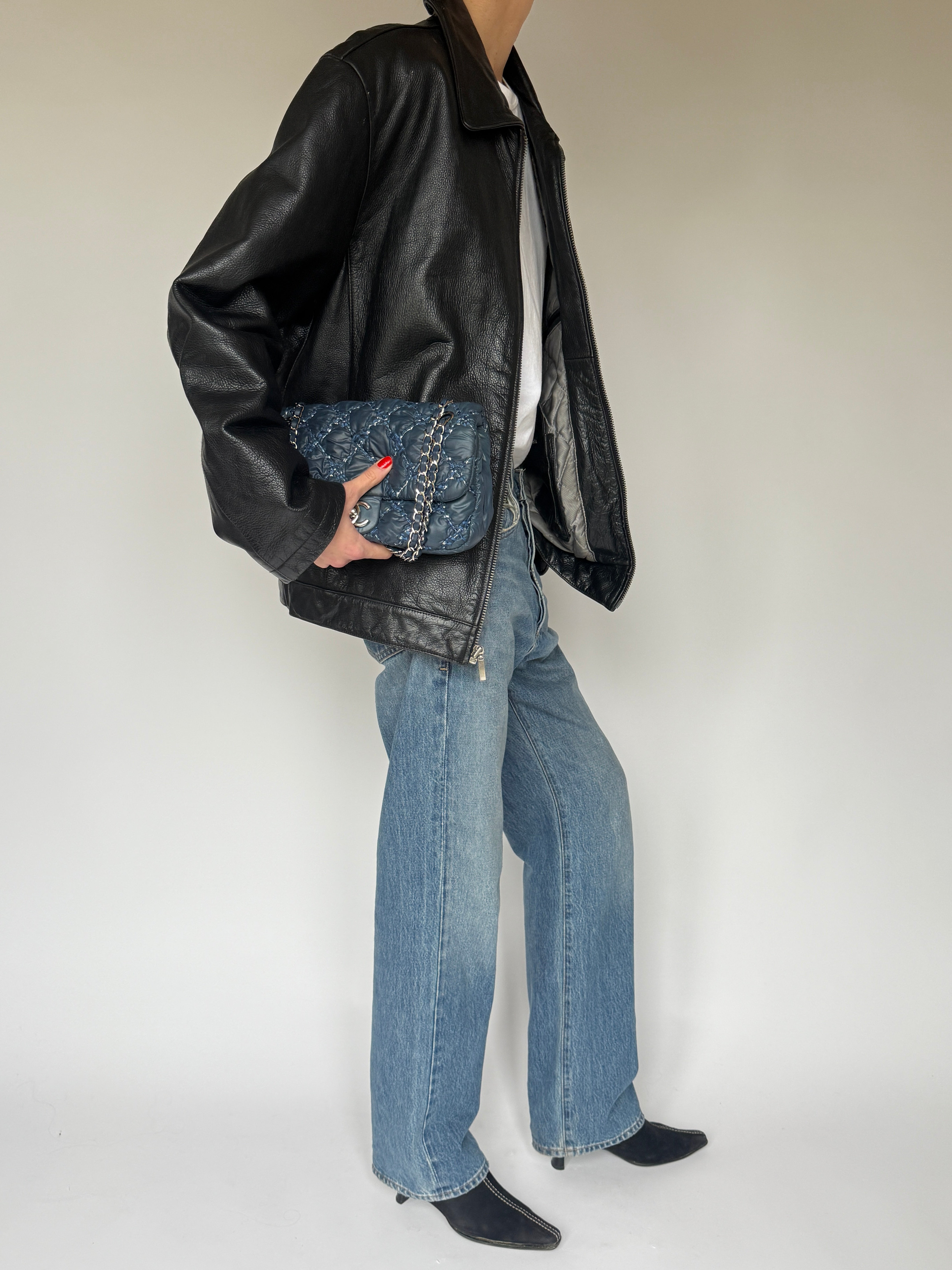 Vintage Black Leather Zip Jacket 7088