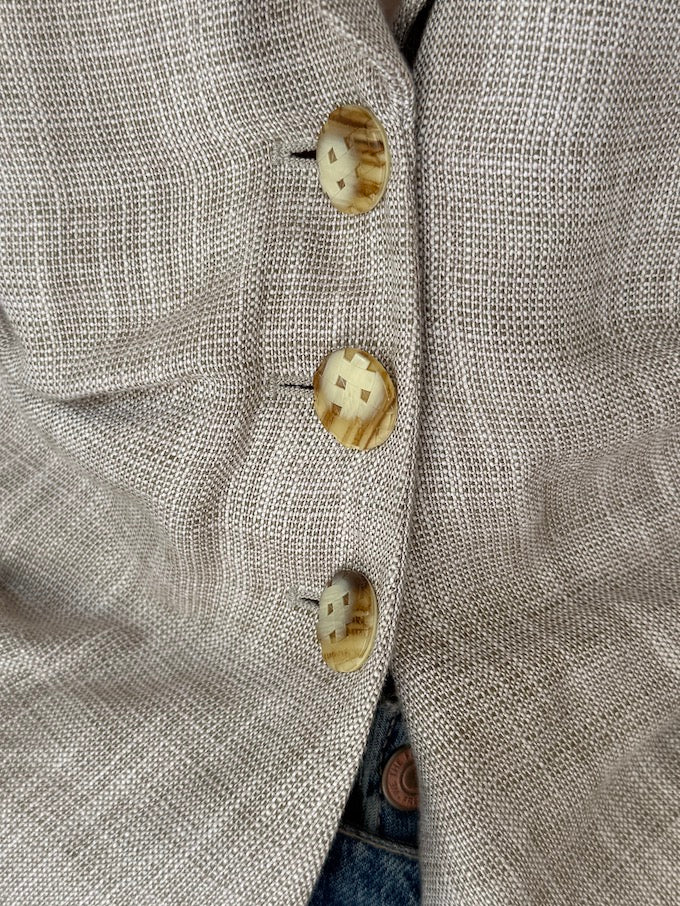 Vintage tailored linen-blend blazer neutral beige tone 6043