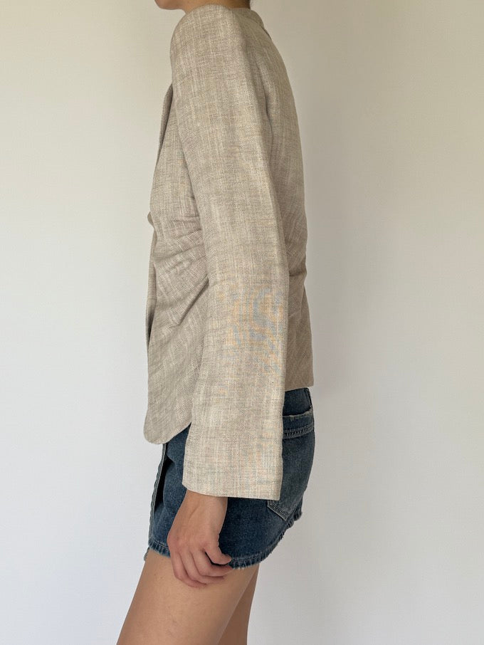 Vintage tailored linen-blend blazer neutral beige tone 6043