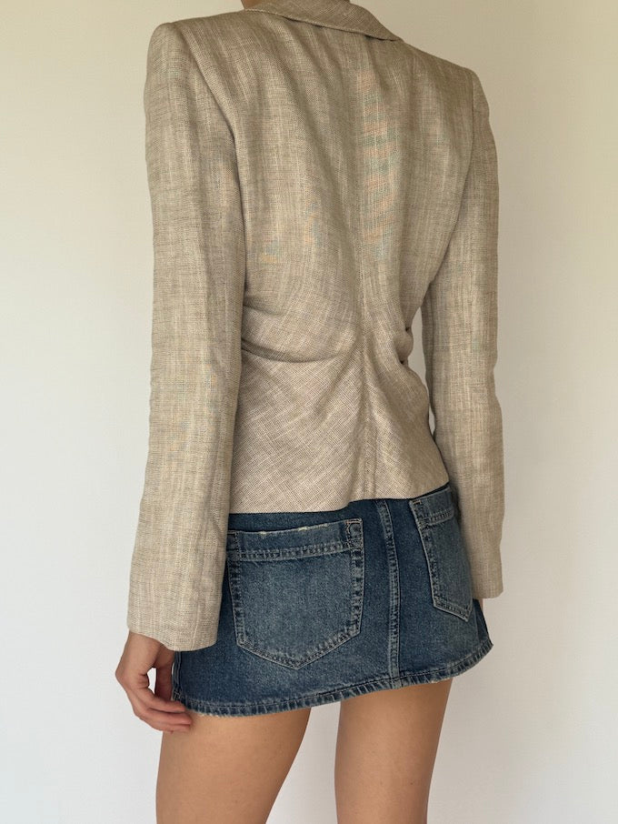 Vintage tailored linen-blend blazer neutral beige tone 6043