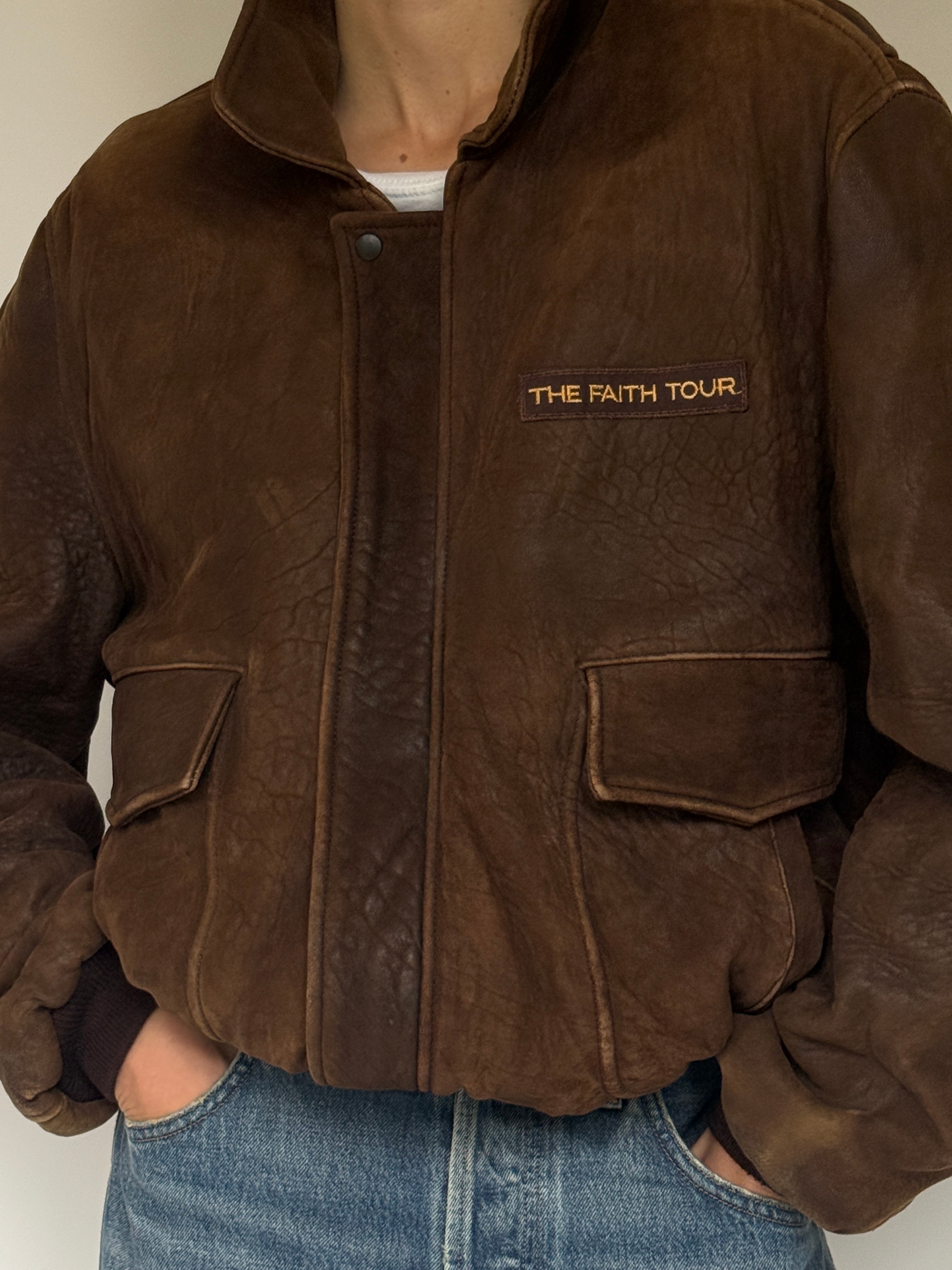Vintage Bomber-Like Leather Jacket In Brown 5707