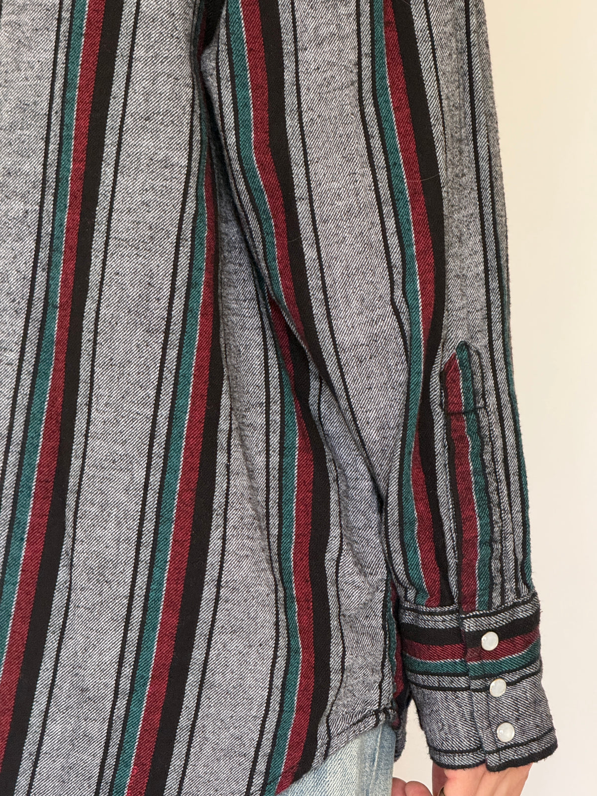 Vintage Western flannel shirt pearl-tone snap detail