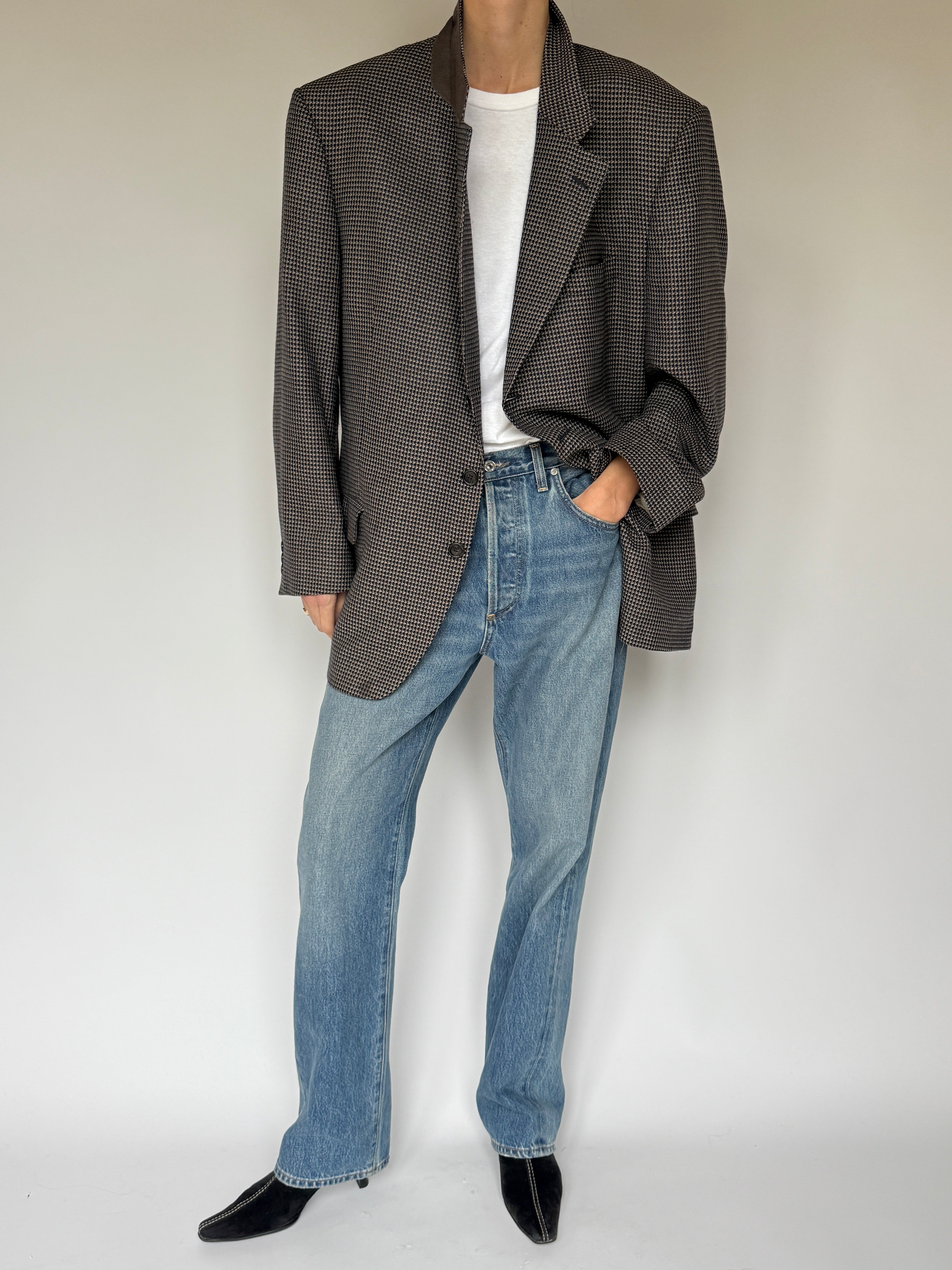 Vintage Houndstooth Wool Blazer 6693