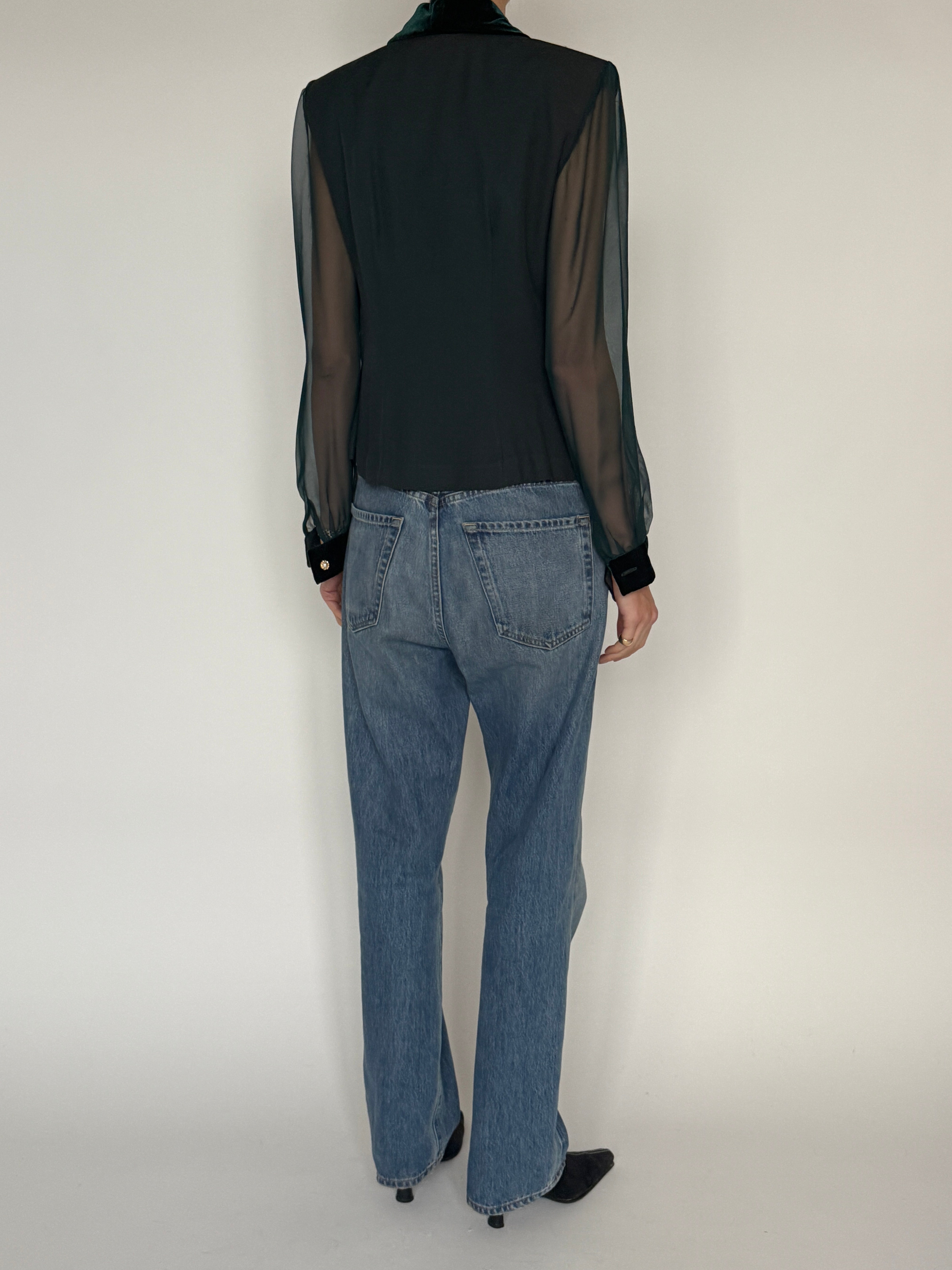 Vintage dark green chiffon blazer back view