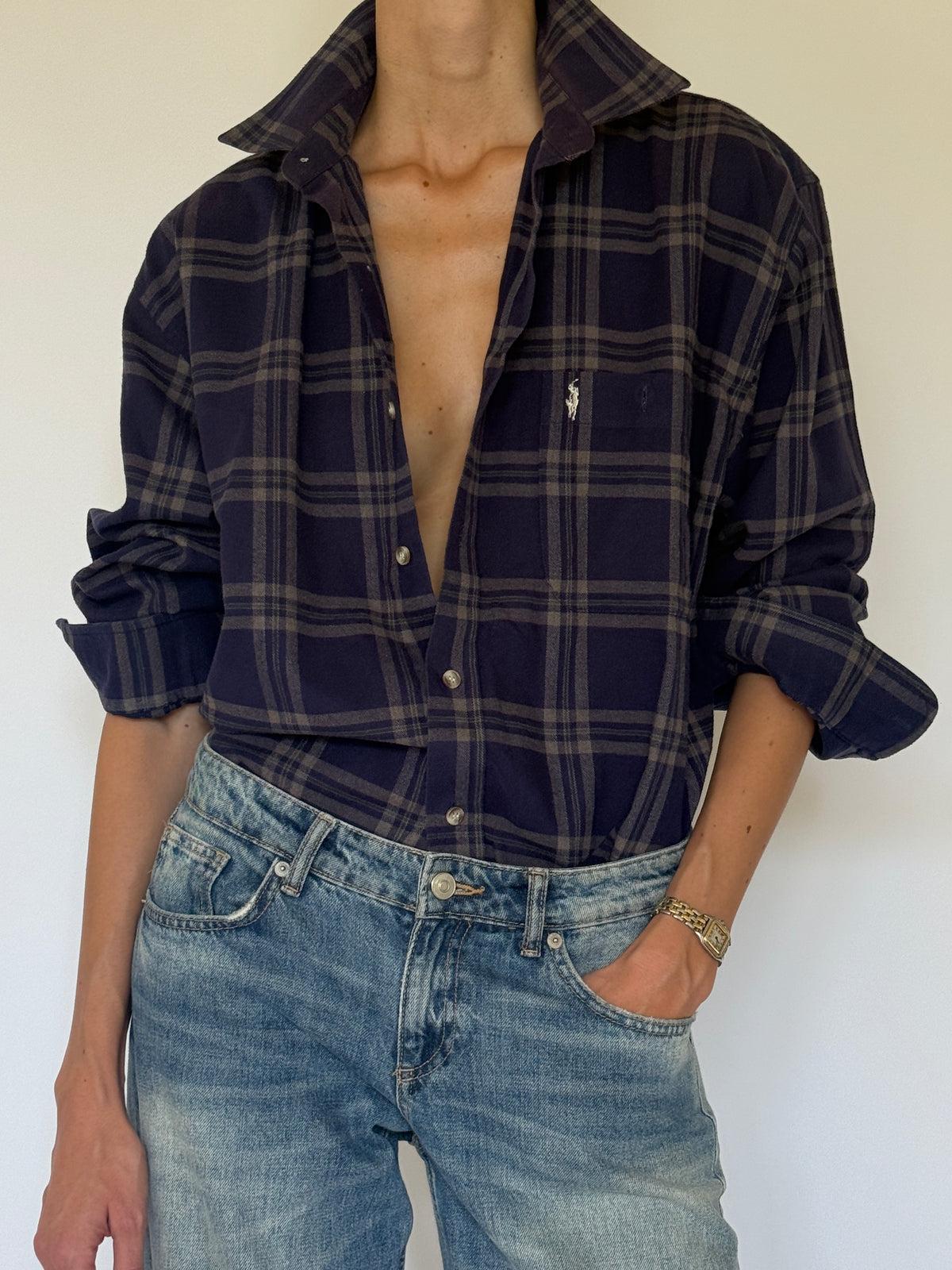 Vintage Flannel Shirt Navy 8235