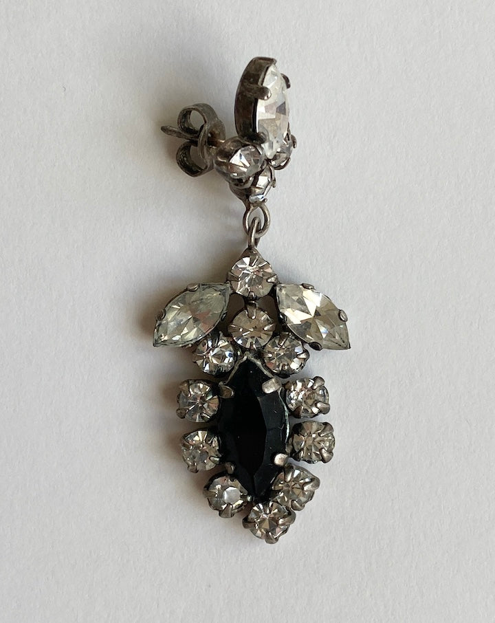 Vintage Dangle Rhinestone Earrings With Black Stone