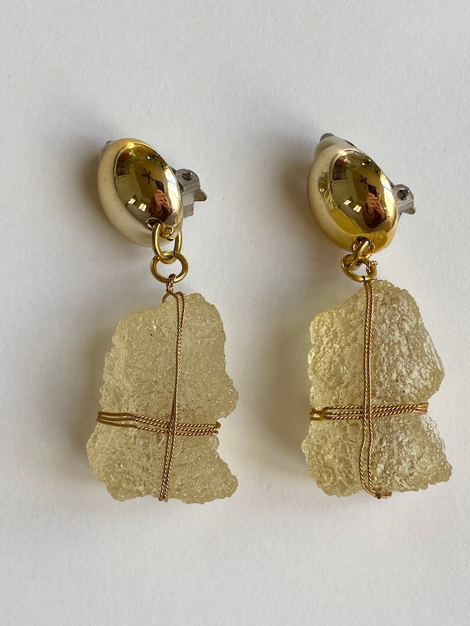 Vintage Yellow Petal-Embedded Earrings
