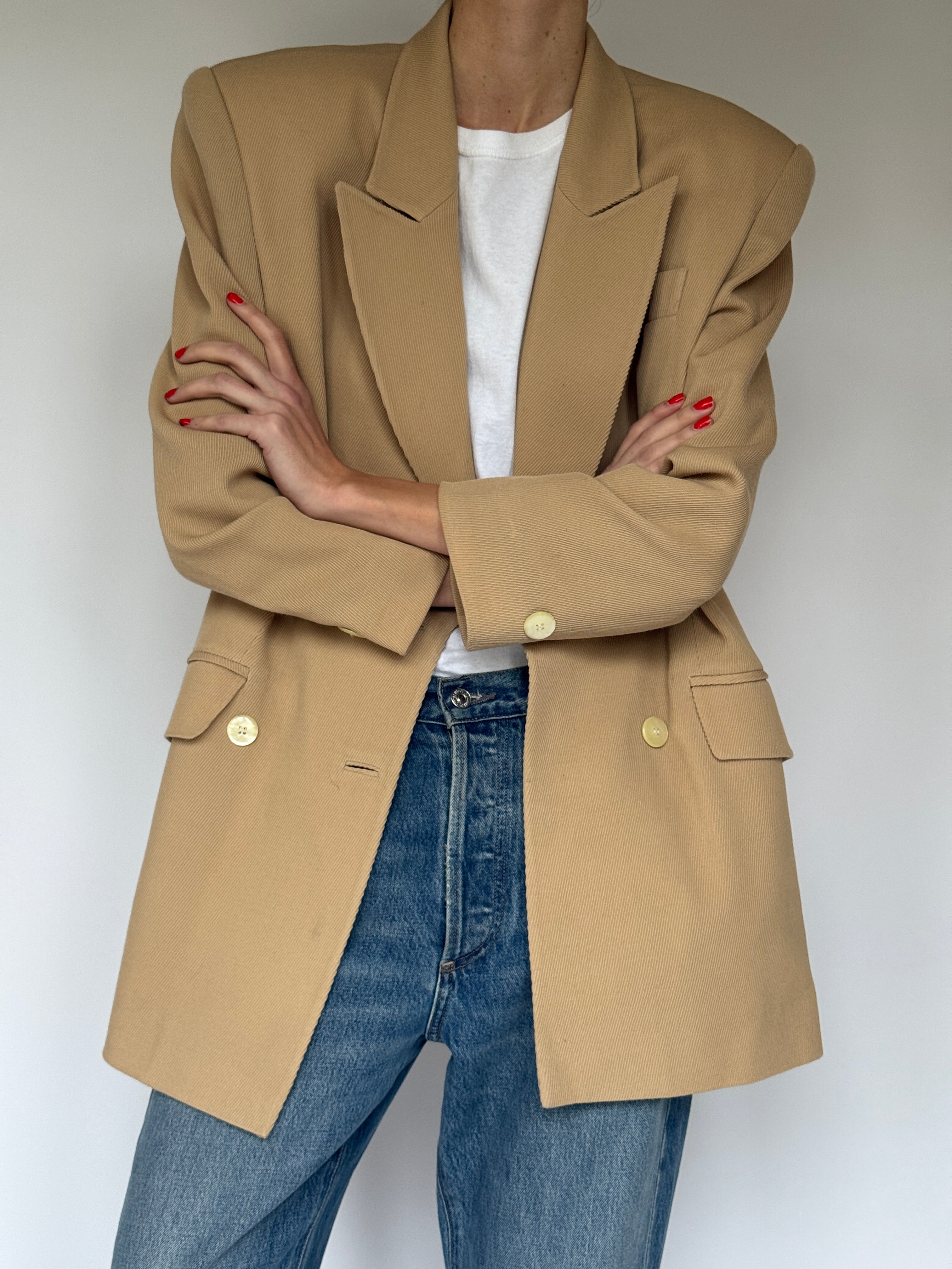 Vintage Camel Wool Double-Breasted Blazer 6692