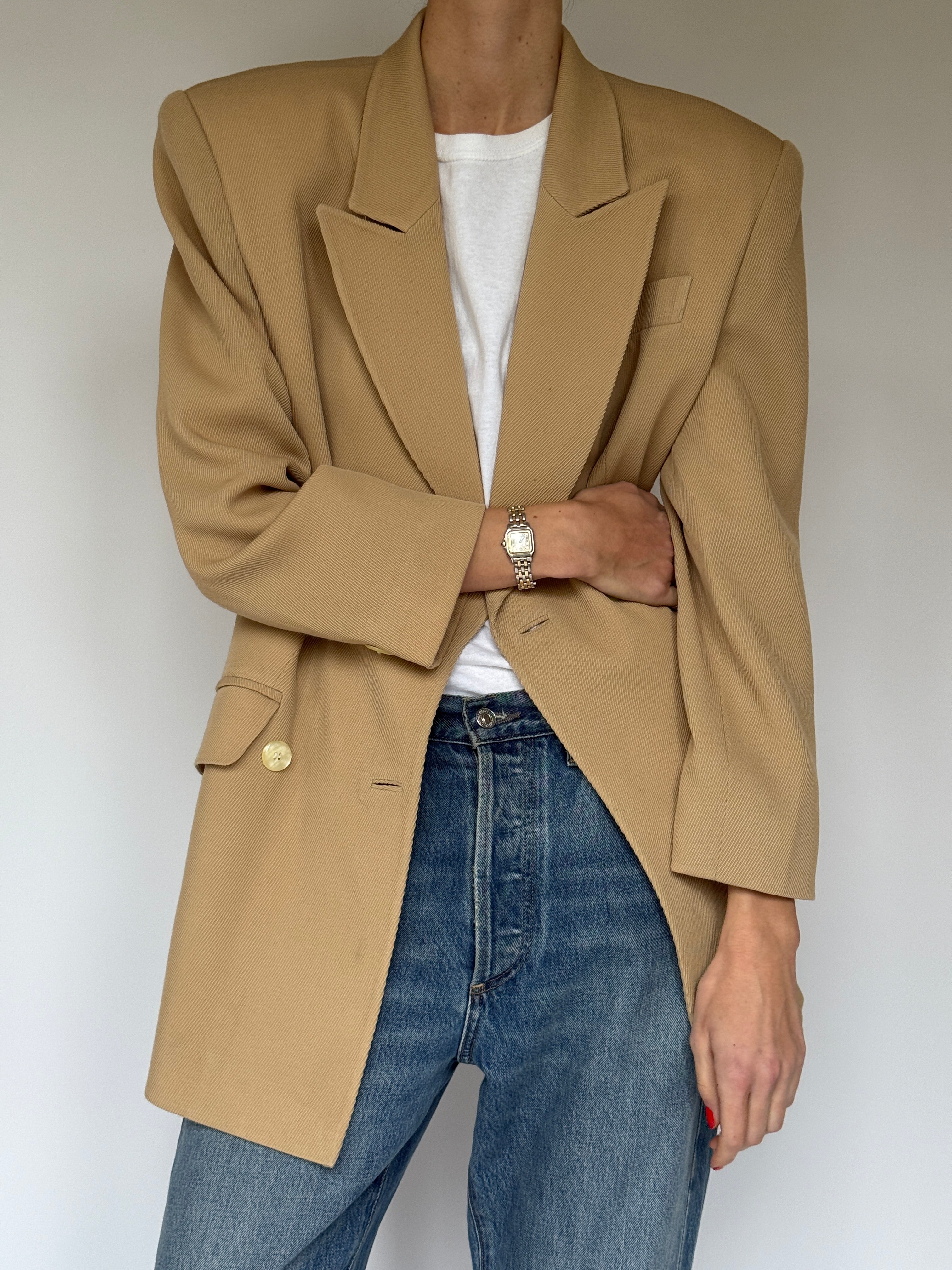 Vintage Camel Wool Double-Breasted Blazer 6692