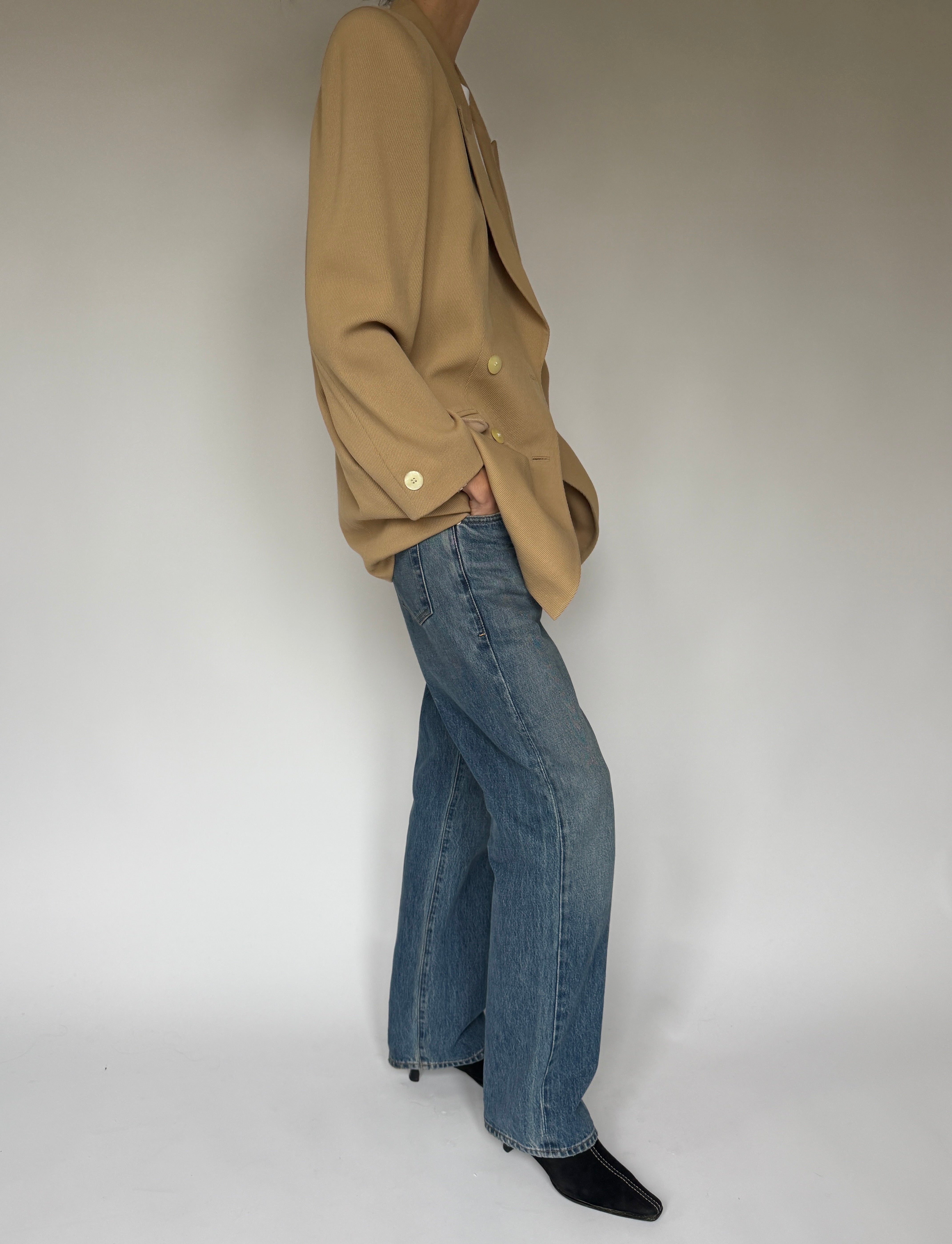 Vintage Camel Wool Double-Breasted Blazer 6692