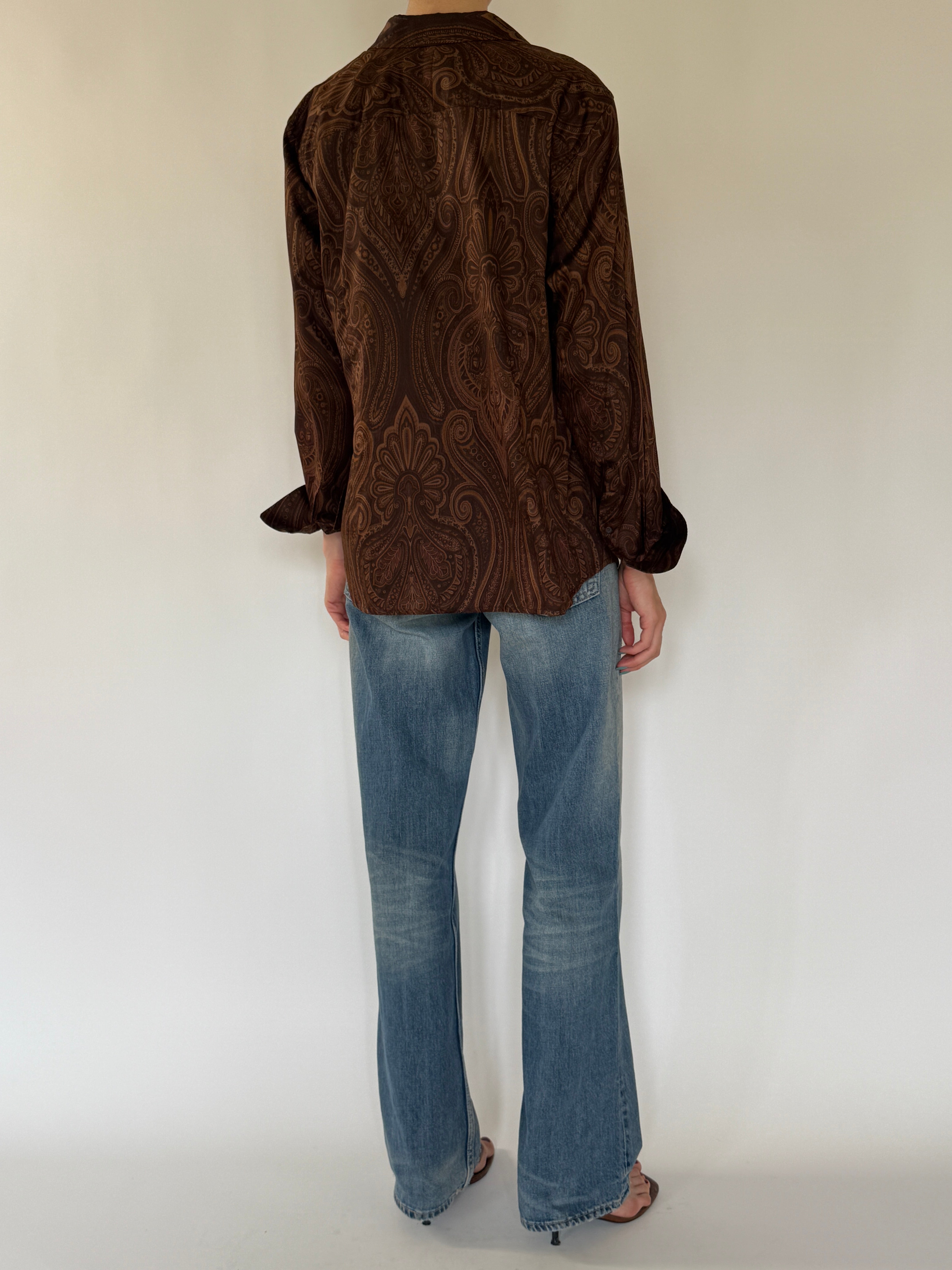 Vintage oversized paisley button-up shirt brown