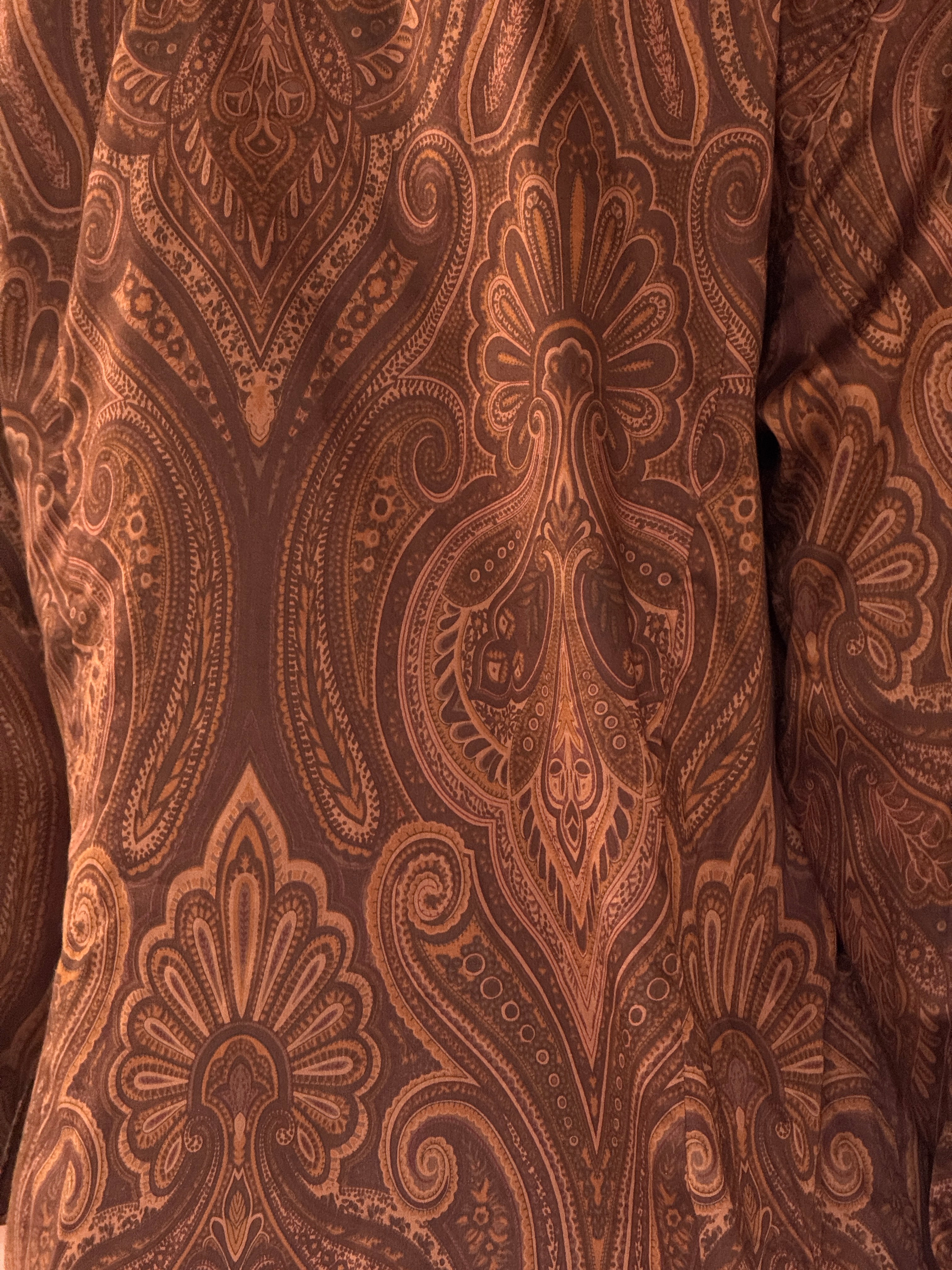 Vintage brown paisley pattern shirt fabric detail