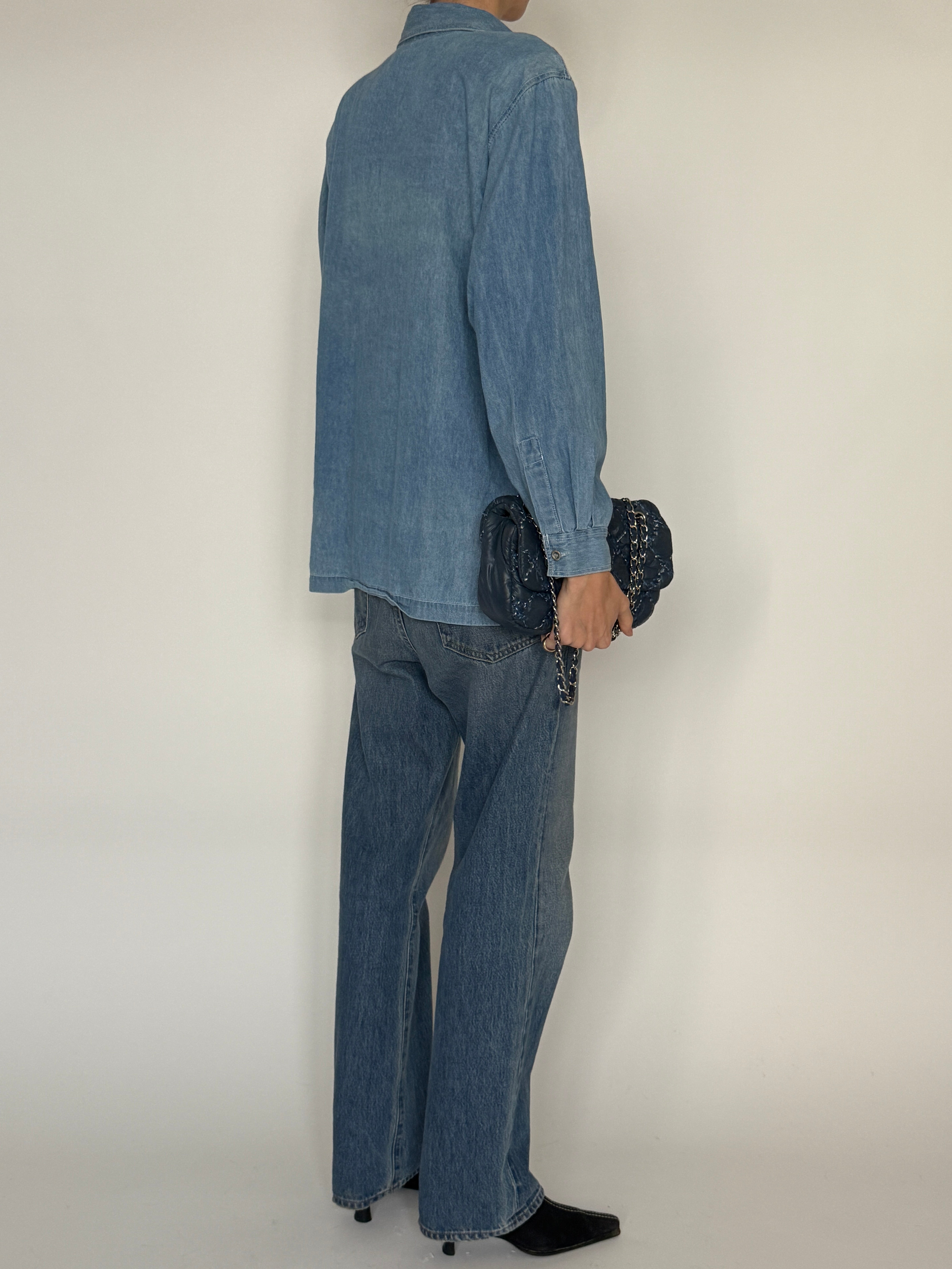 Vintage light blue classic denim shirt back view