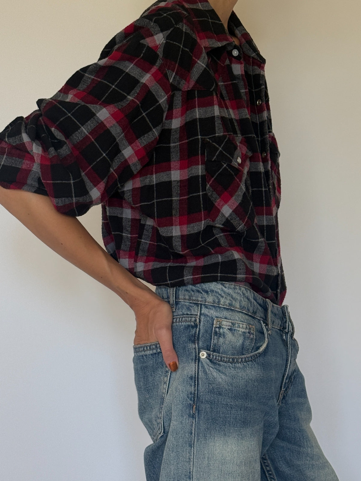 Vintage western plaid shirt black red and grey western yoke detail