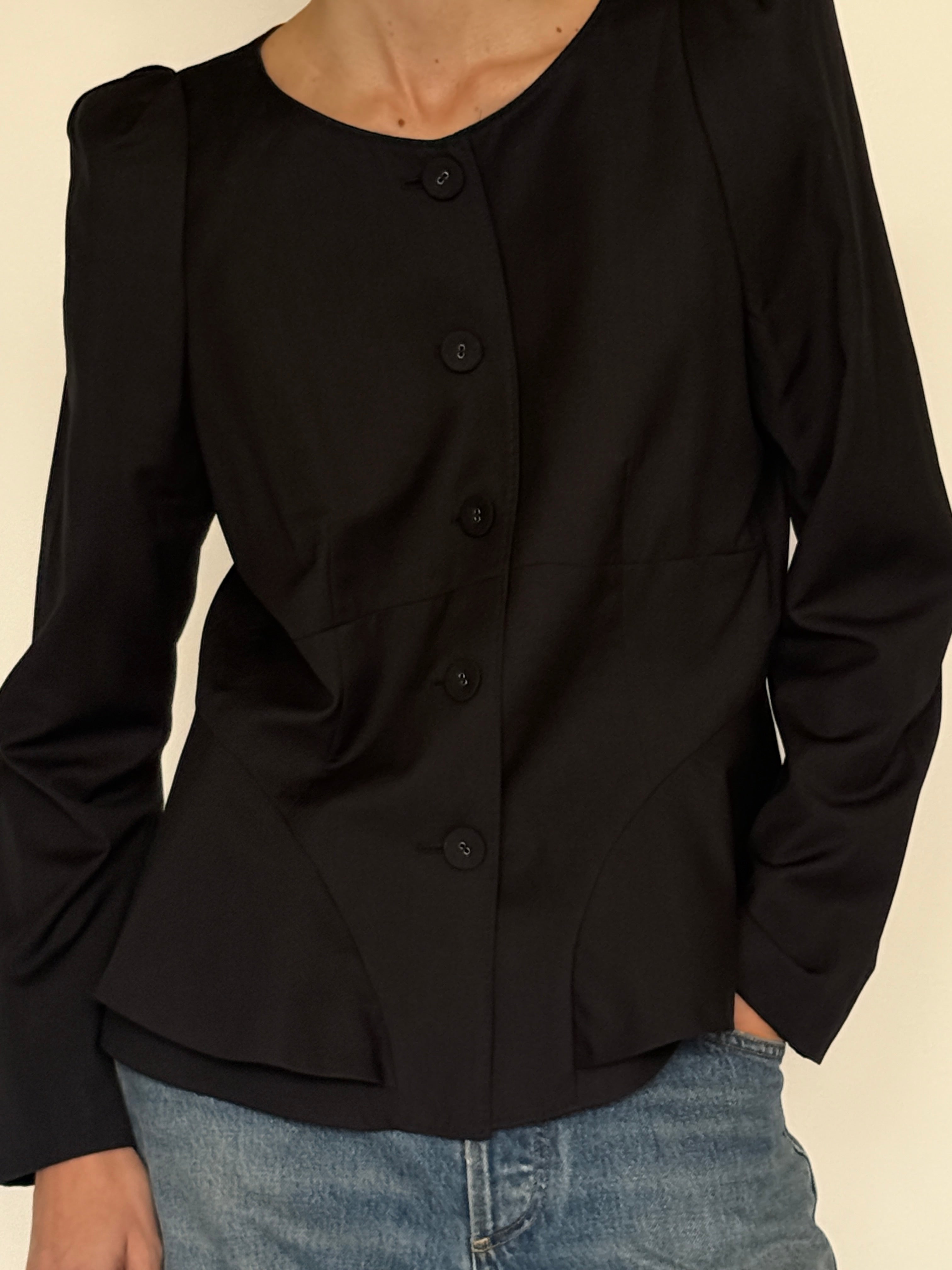 Vintage black peplum blazer front view