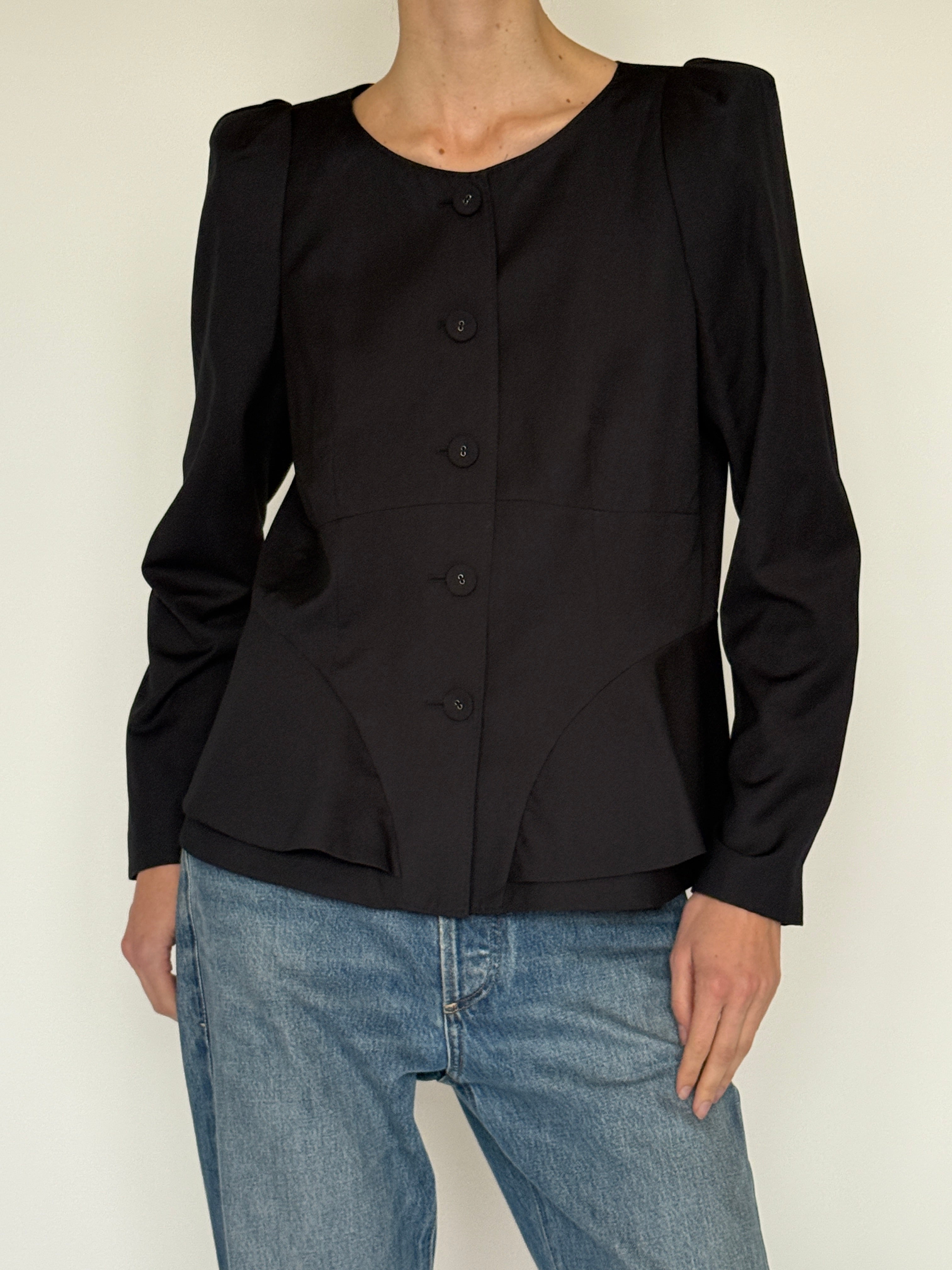 Vintage black peplum blazer front view