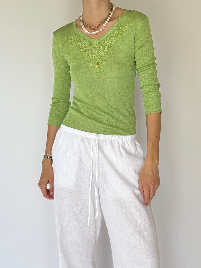 Vintage Green Top With Detailed Front 35277