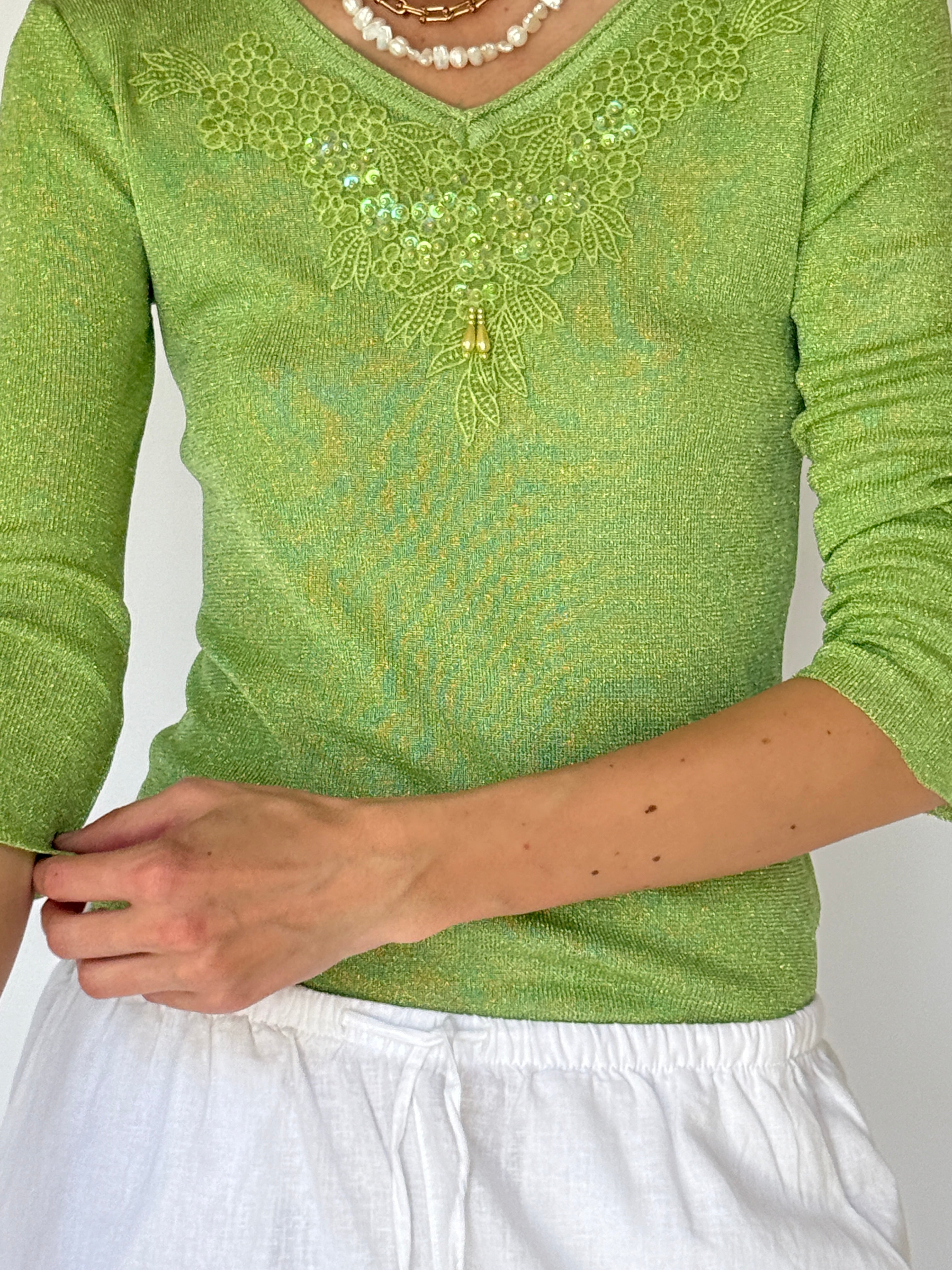 Vintage Green Top With Detailed Front 35277
