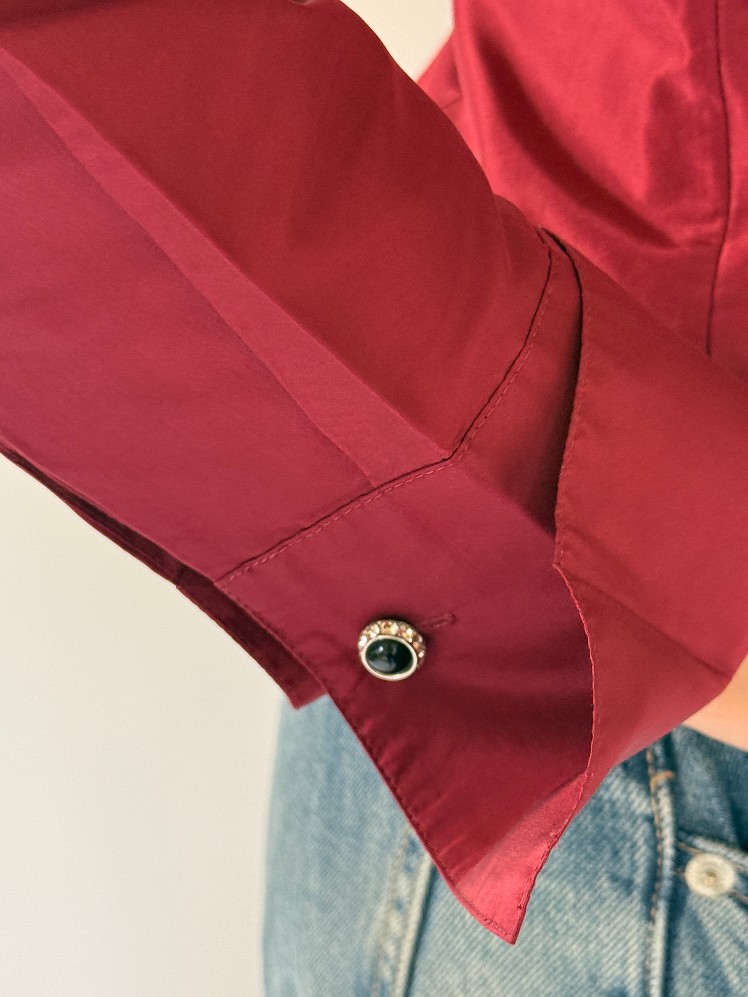 Vintage burgundy blouse cuff button detail