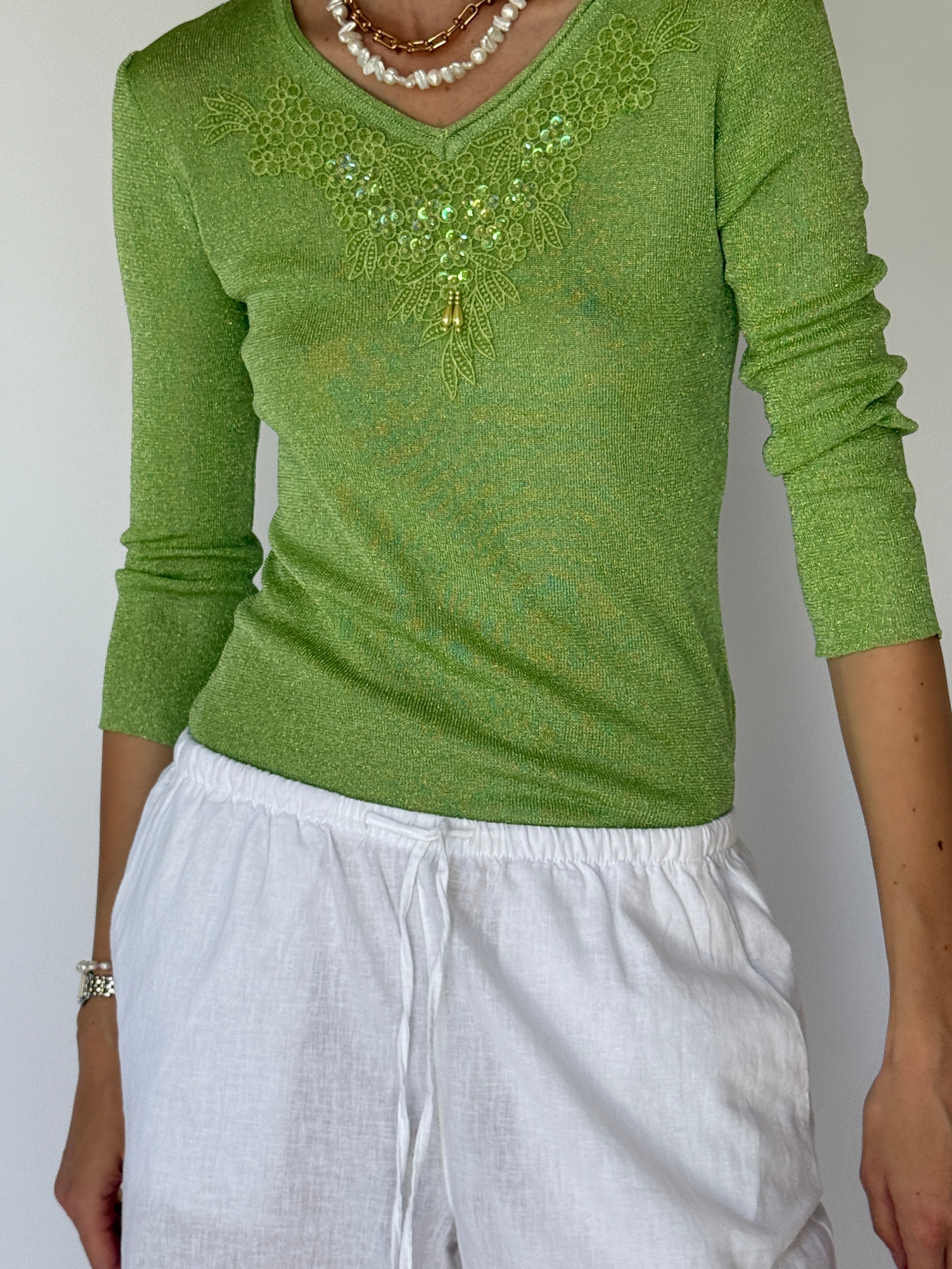 Vintage Green Top With Detailed Front 35277