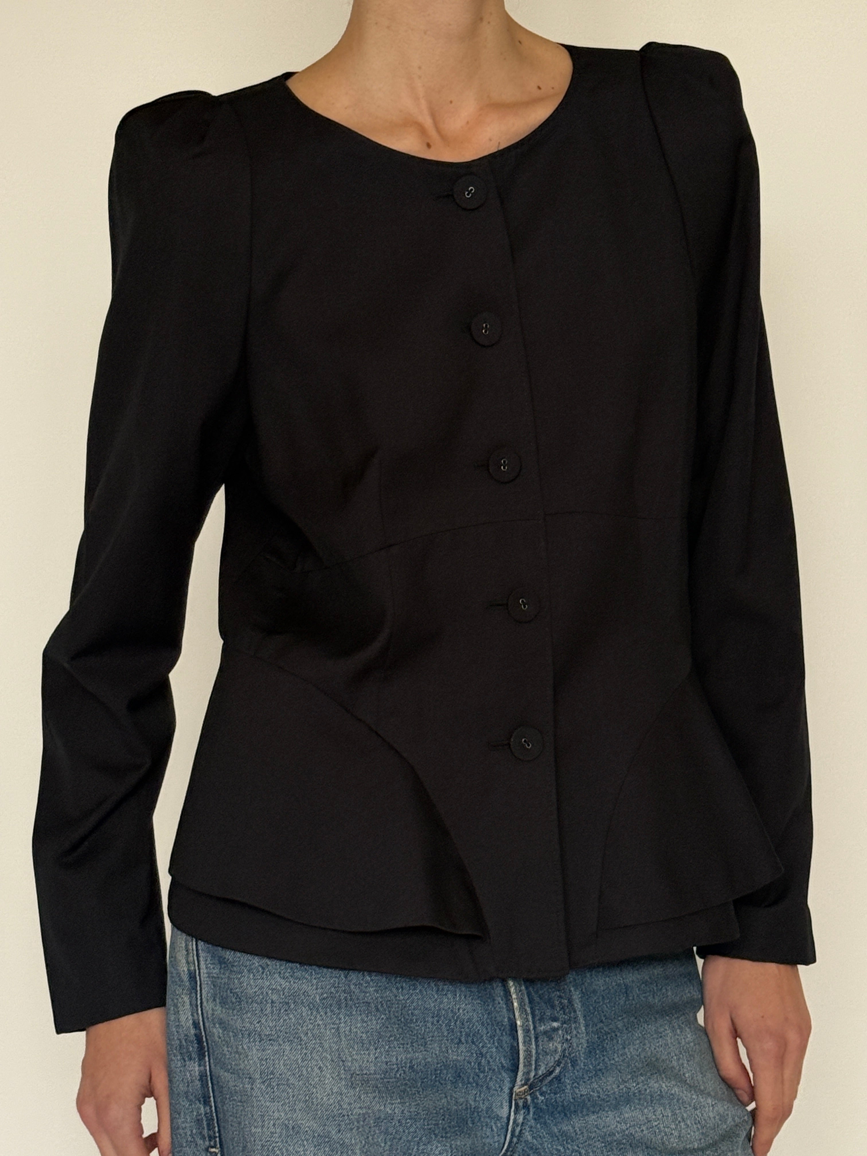 Vintage black peplum blazer front view