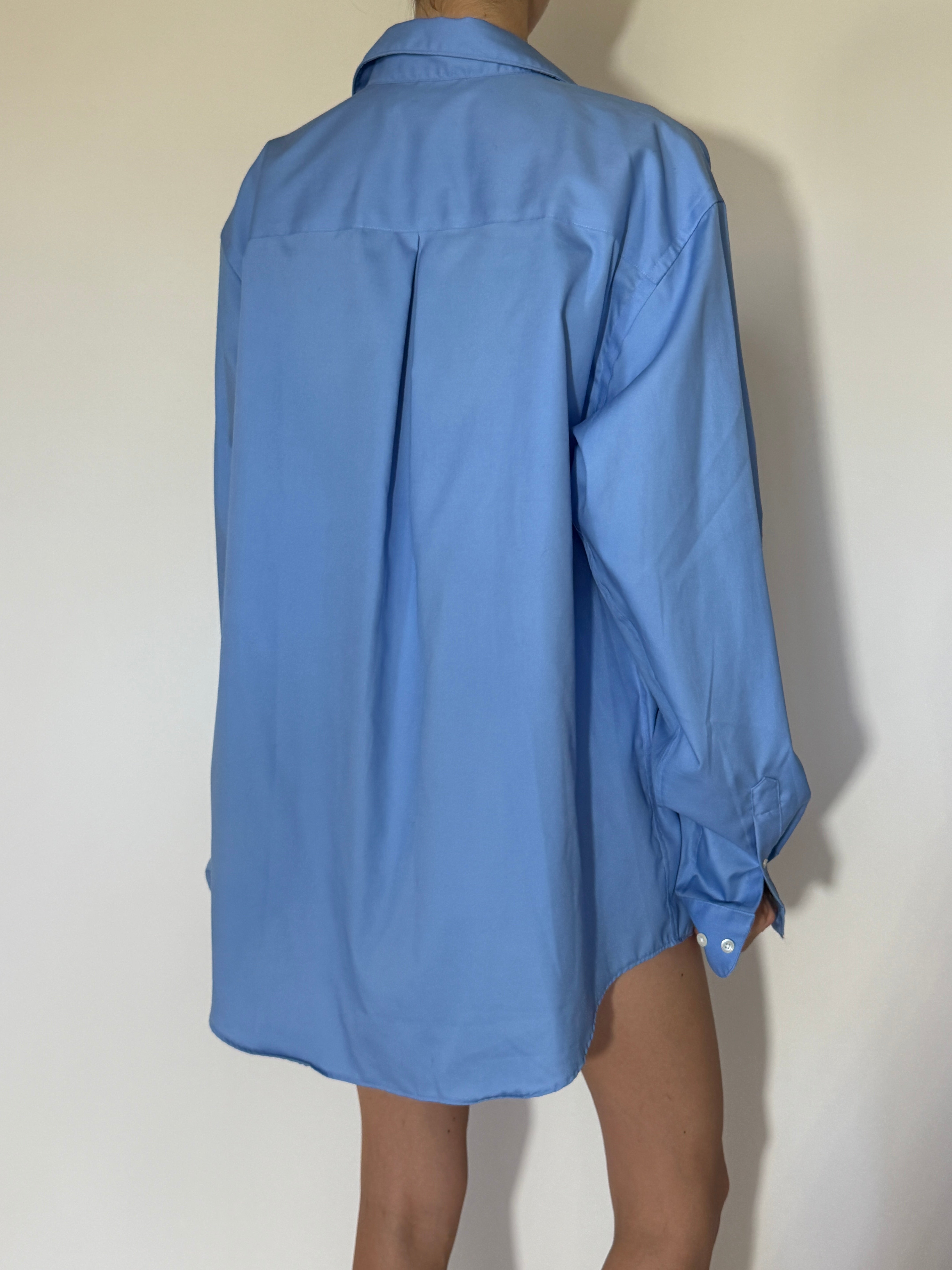 Vintage Classic Oversized Button-Up Shirt Blue 7541