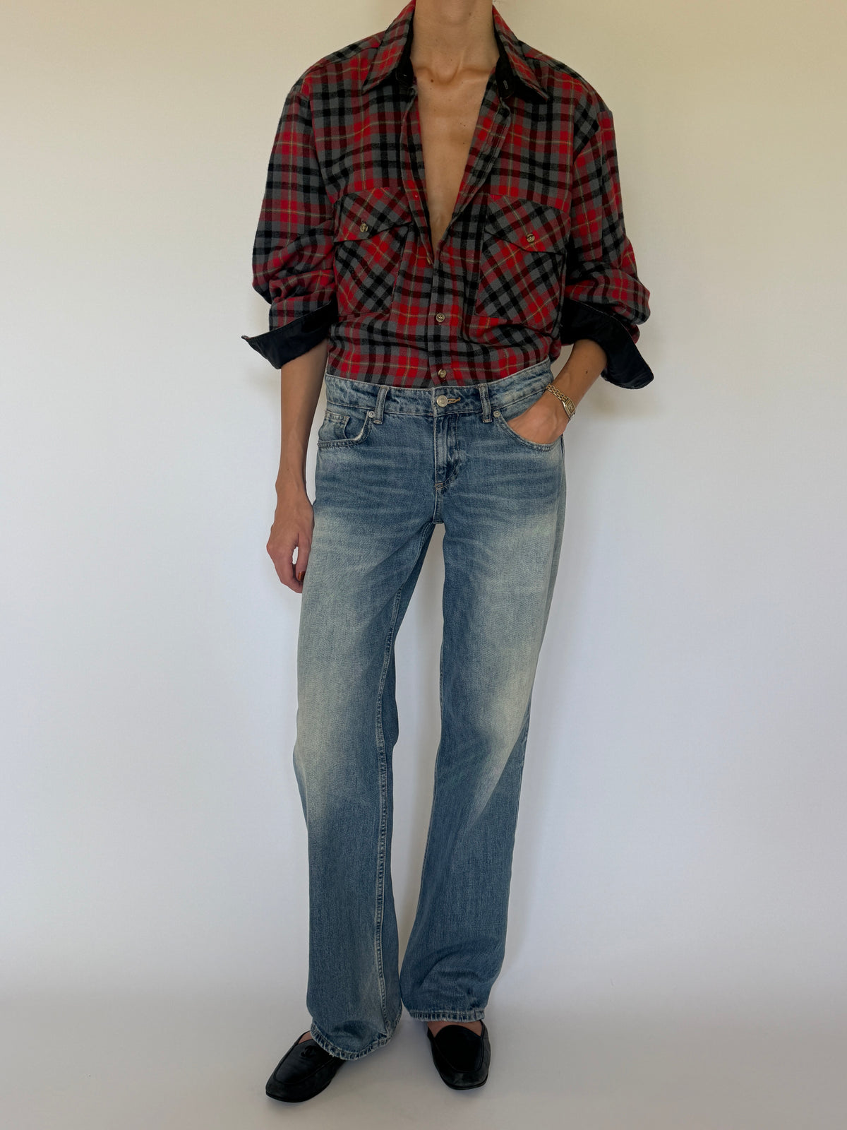 Vintage red plaid flannel shirt front view
