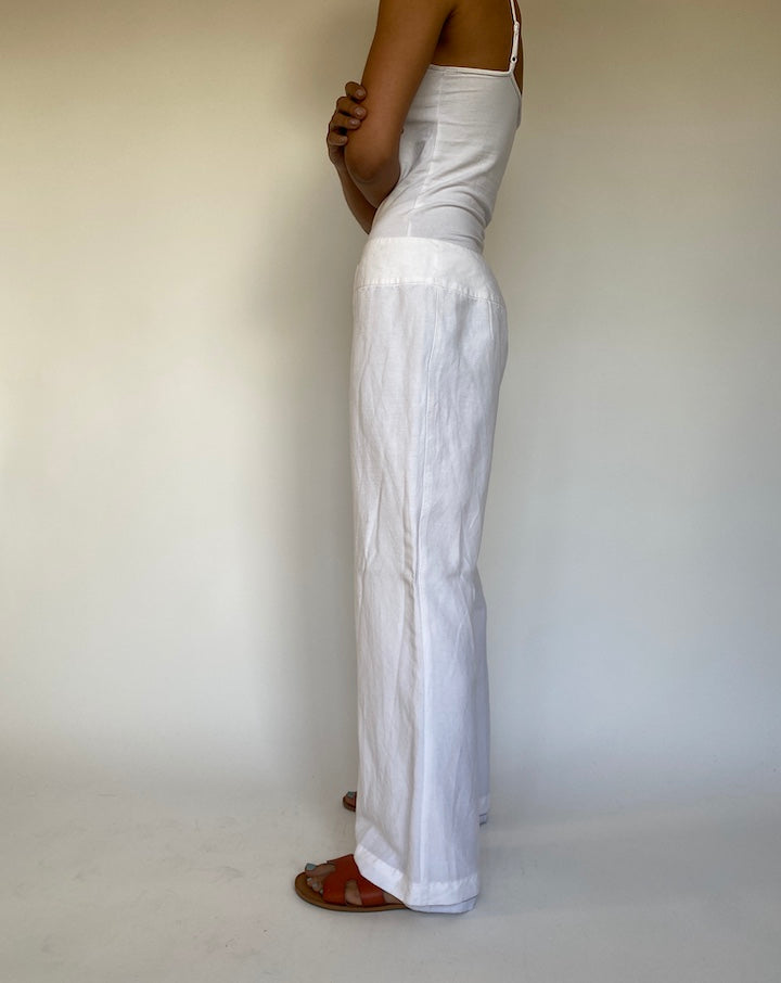 Vintage White Linen Blended Pant 821