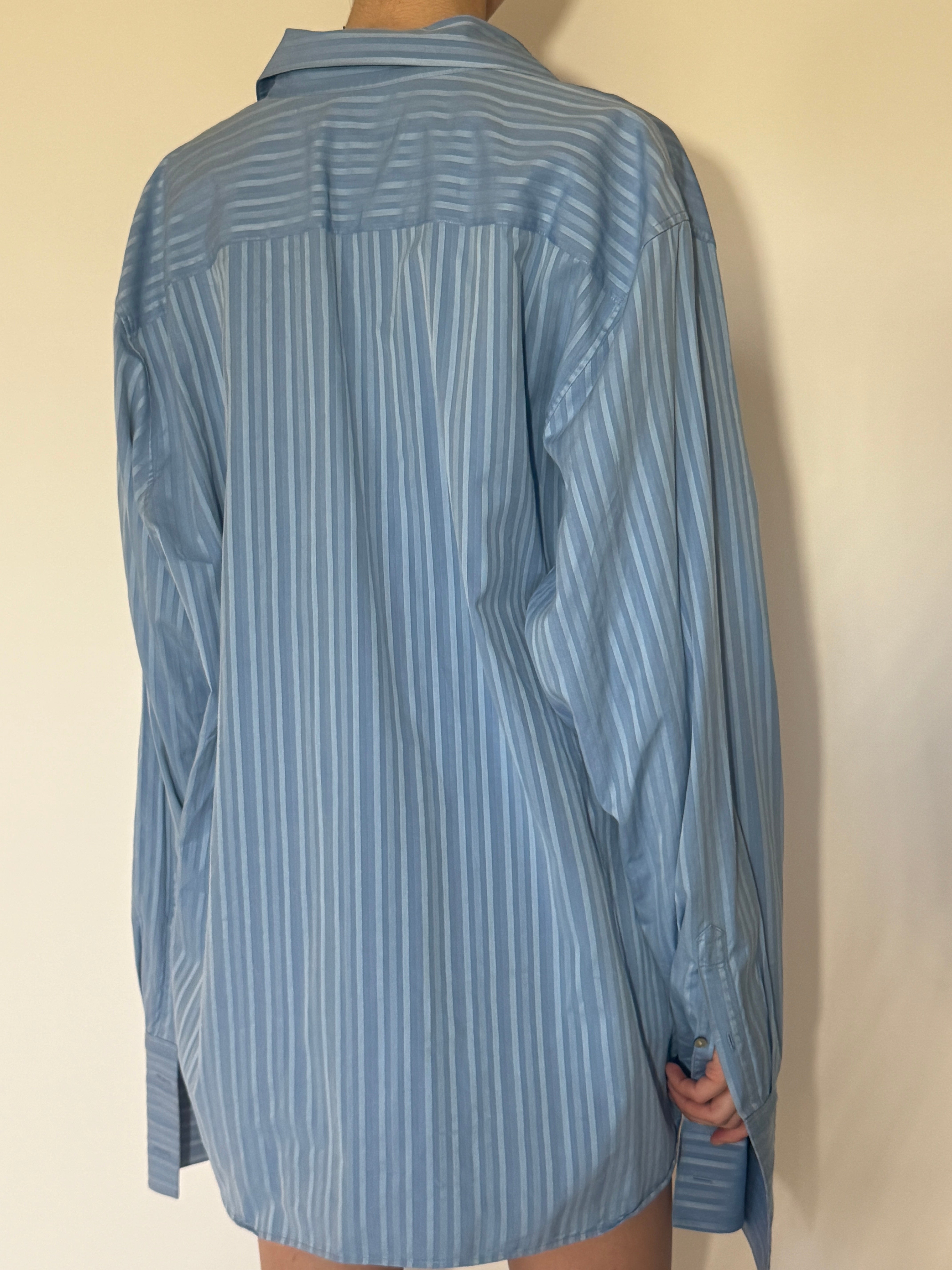 Vintage Striped Oversized Shirt Blue 7211