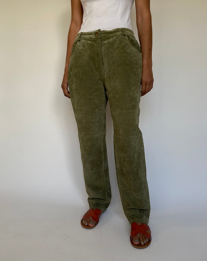 Vintage Green Suede Leather Pants 2700