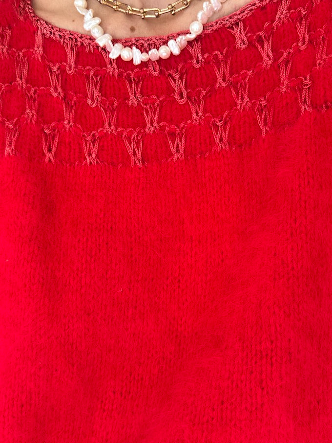 Vintage Red Short Sleeve Sweater 4353