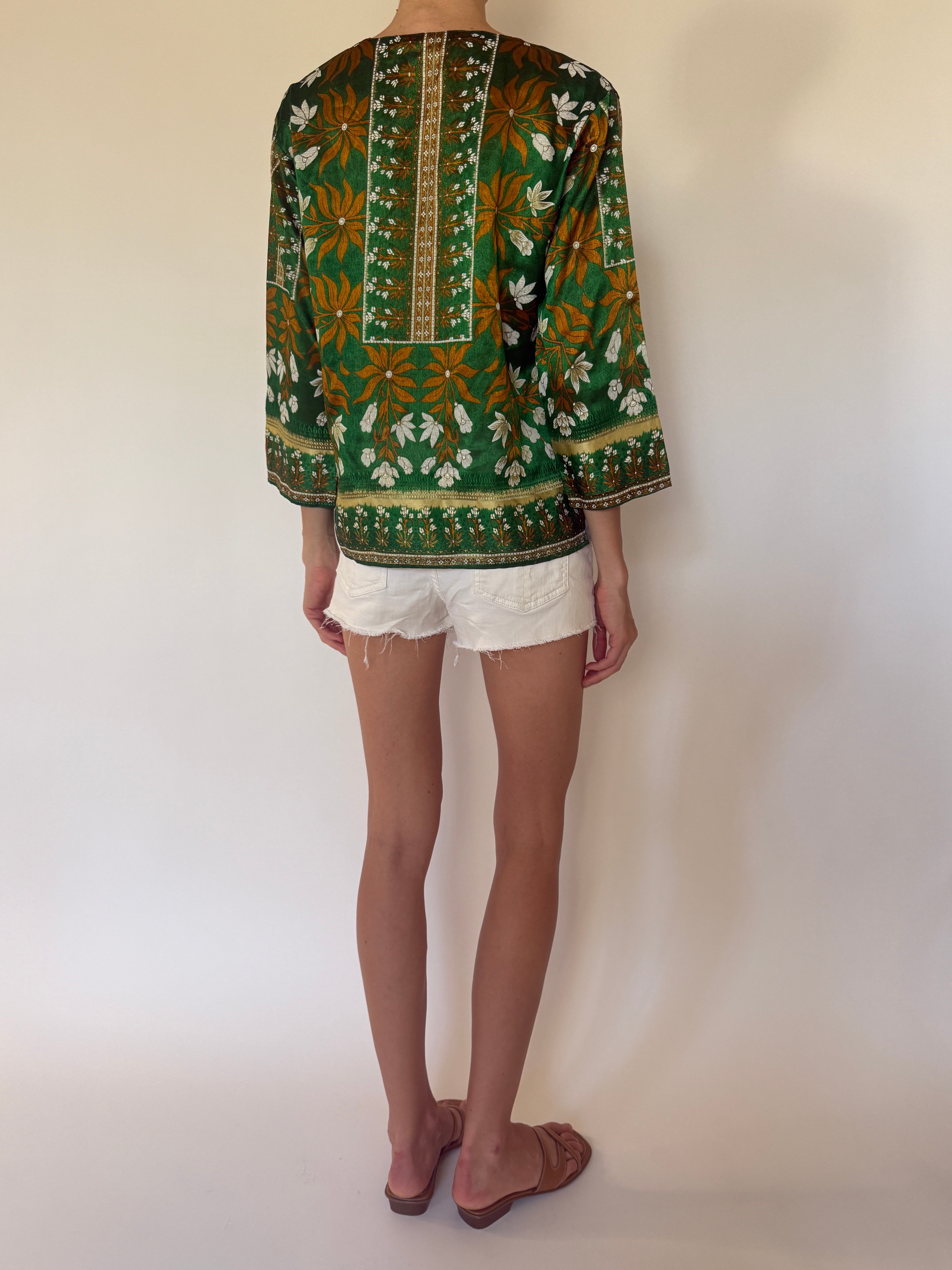 Vintage Patterned Top In Green 5835